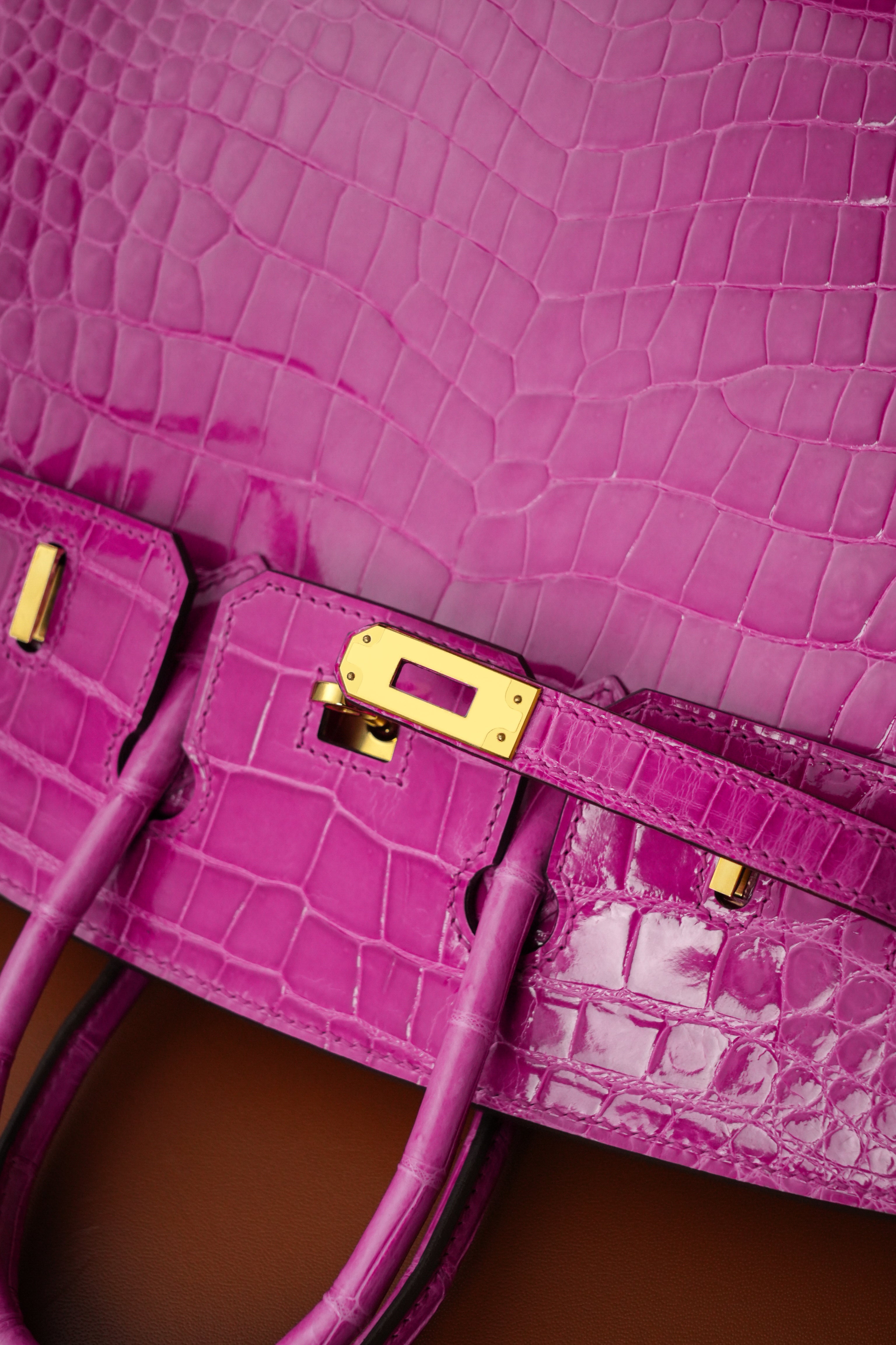 BK-2024 All Handmade Golden / Sliver  Hardware Rose sheherzade Bright surface Porosus Crocodile leather