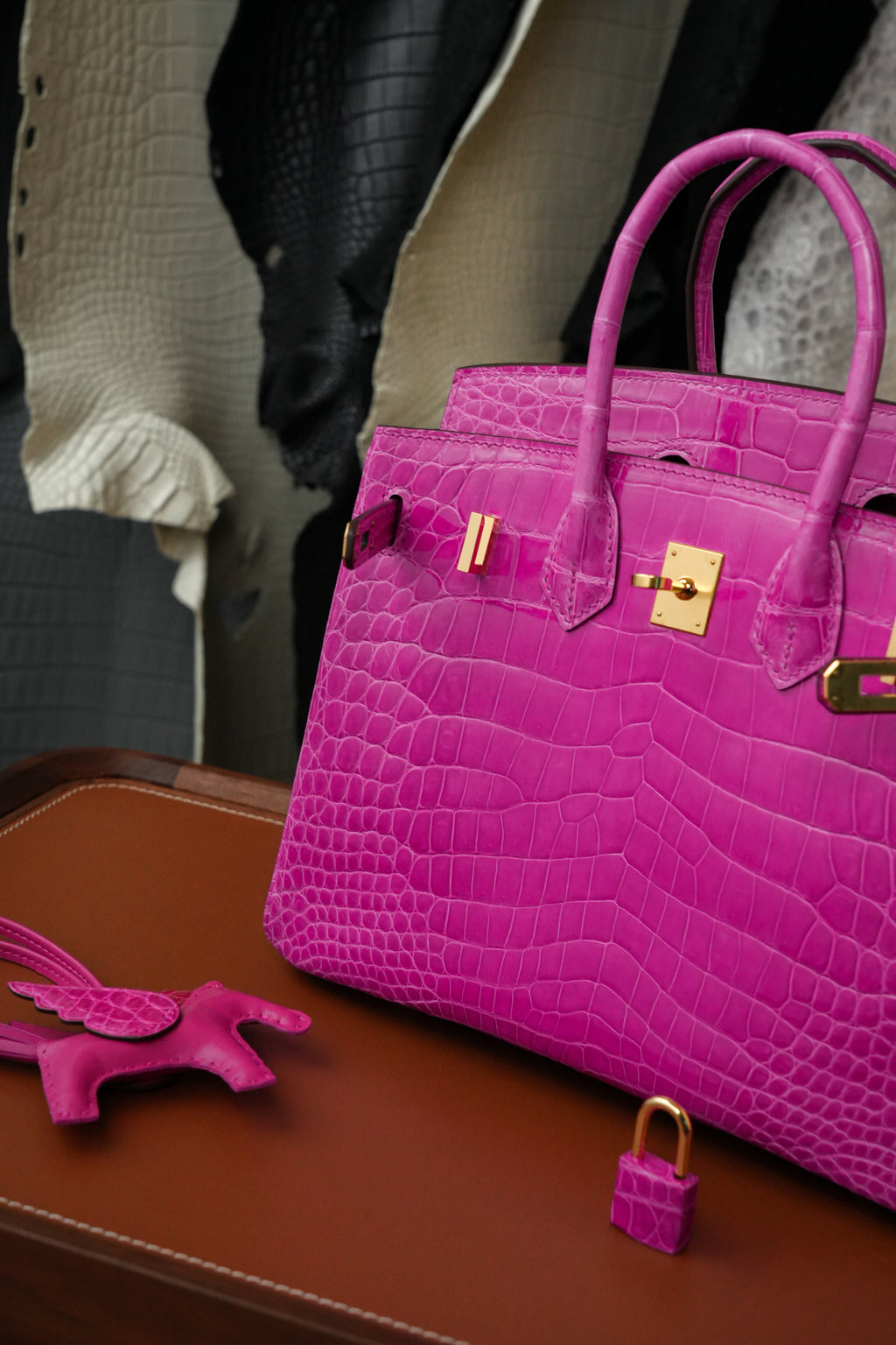BK-2024 All Handmade Golden / Sliver  Hardware Rose sheherzade Bright surface Porosus Crocodile leather