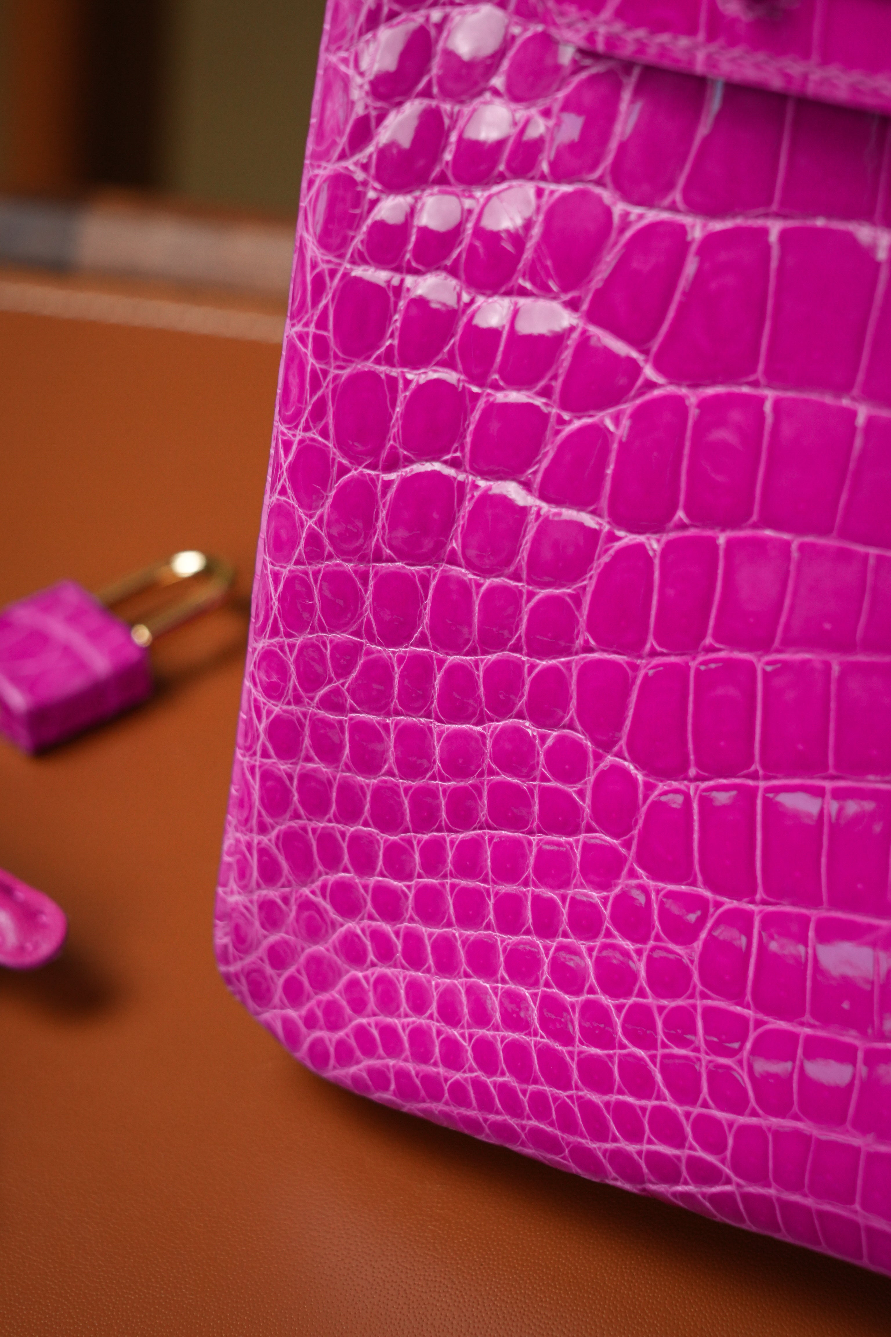 BK-2024 All Handmade Golden / Sliver  Hardware Rose sheherzade Bright surface Porosus Crocodile leather