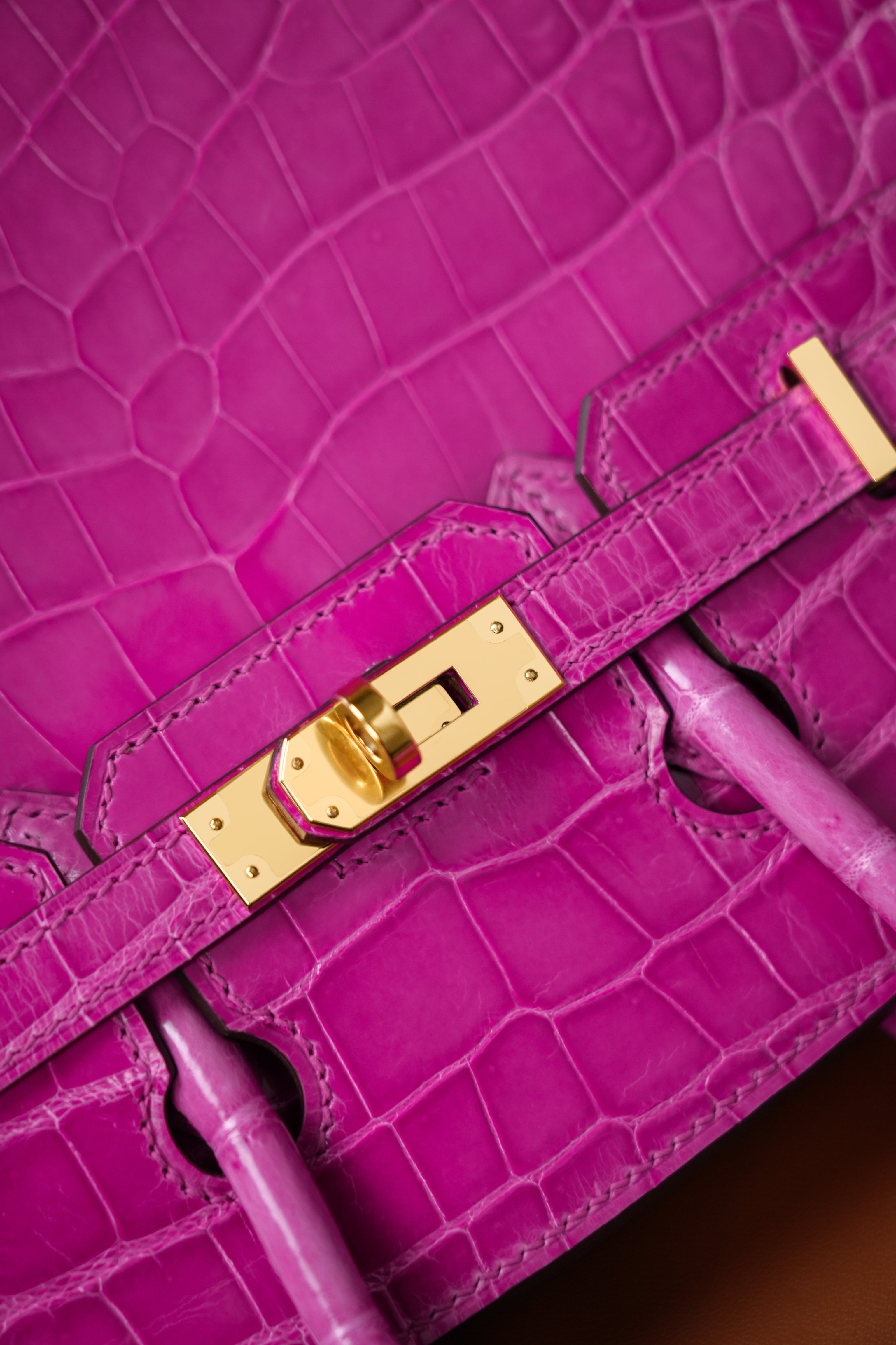BK-2024 All Handmade Golden / Sliver  Hardware Rose sheherzade Bright surface Porosus Crocodile leather