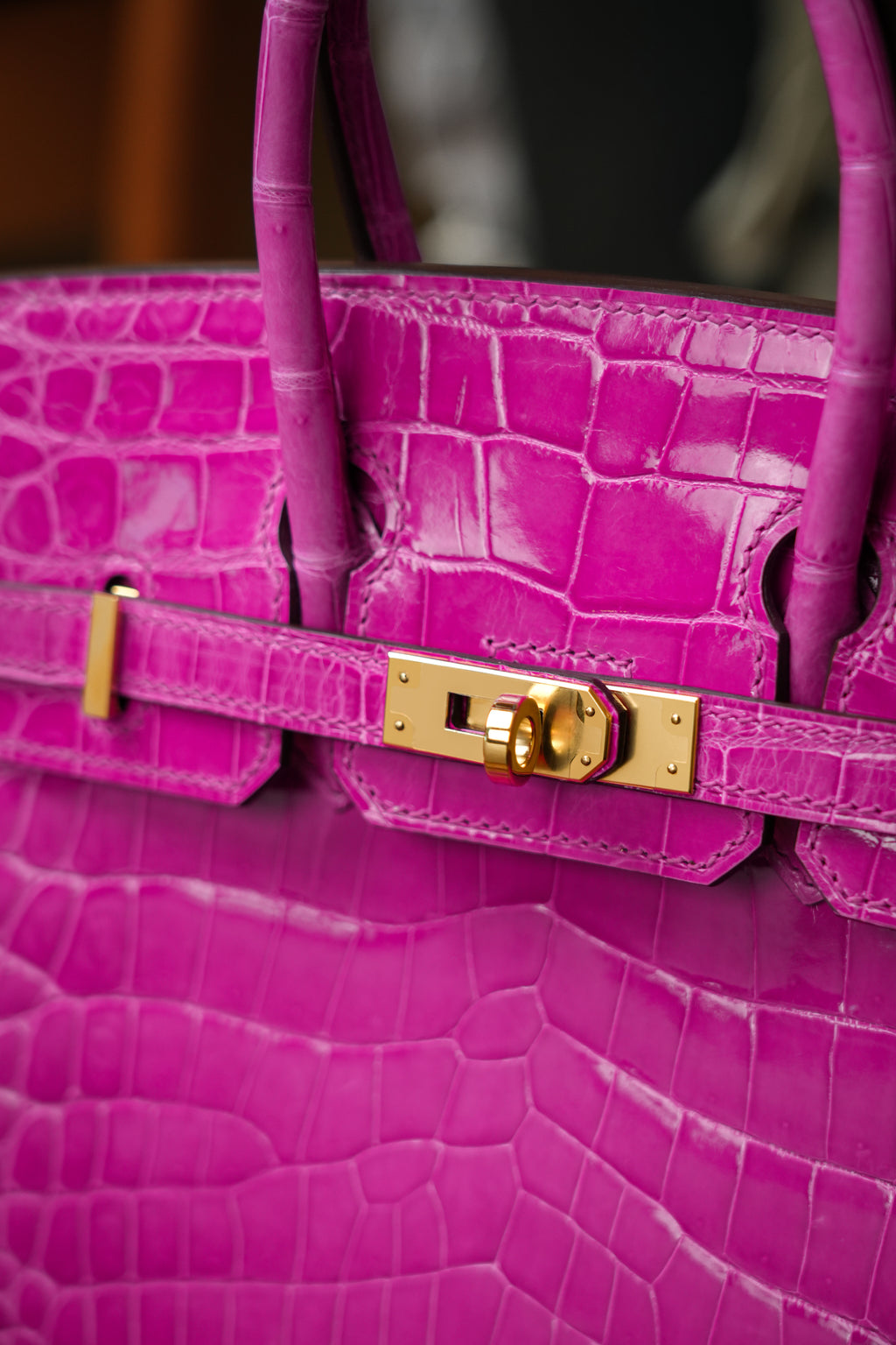 BK-2024 All Handmade Golden / Sliver  Hardware Rose sheherzade Bright surface Porosus Crocodile leather