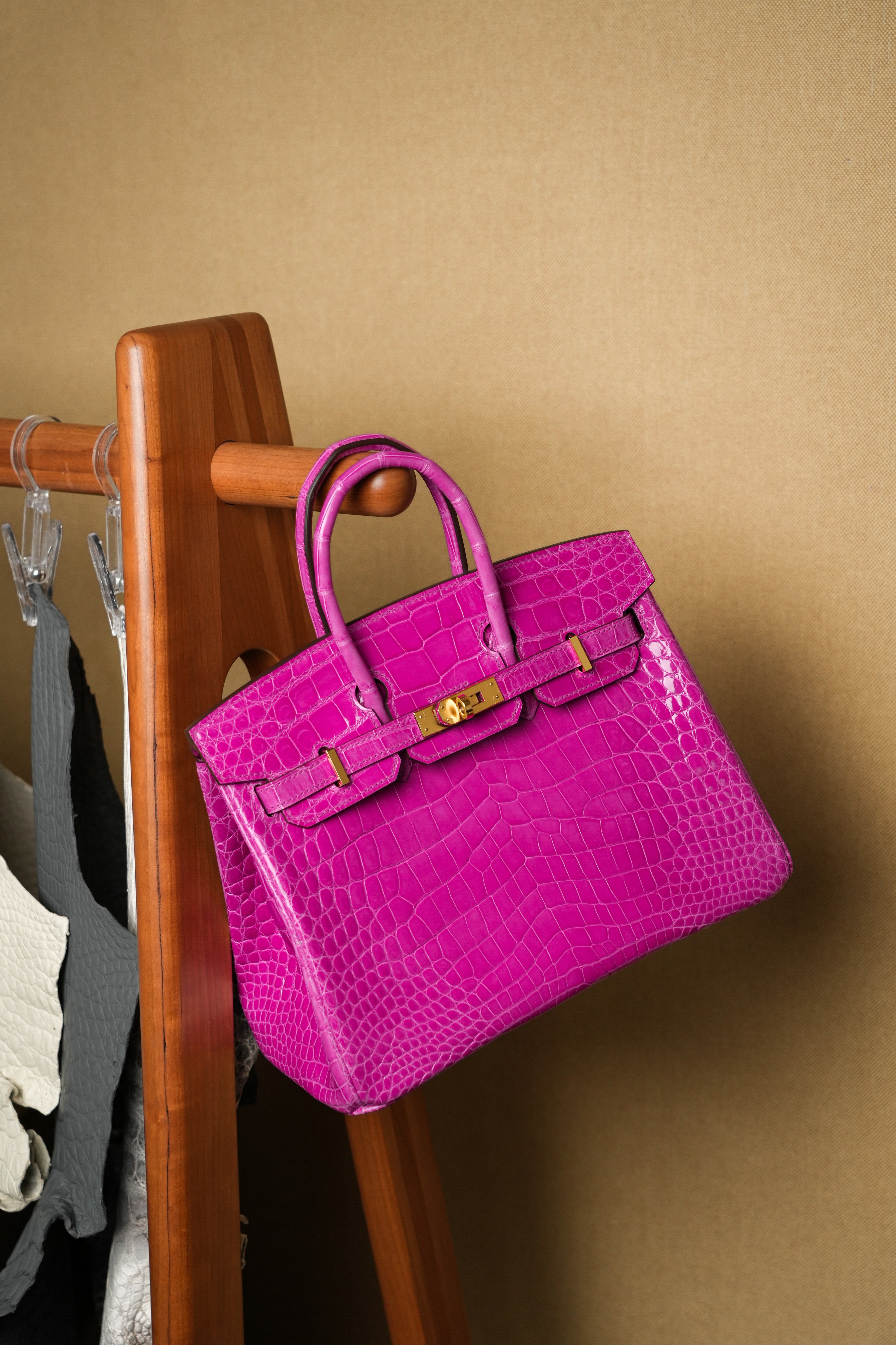 BK-2024 All Handmade Golden / Sliver  Hardware Rose sheherzade Bright surface Porosus Crocodile leather