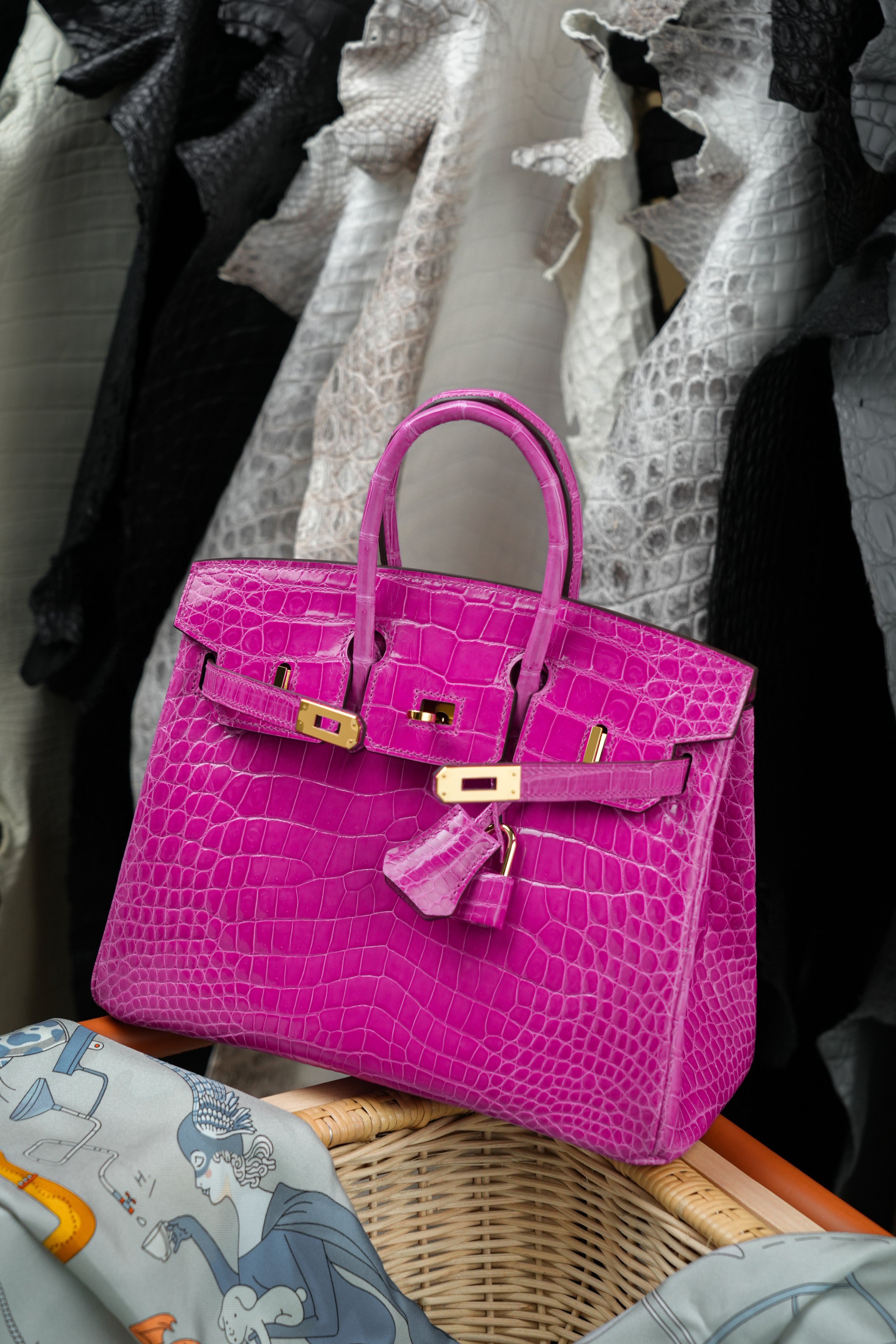 BK-2024 All Handmade Golden / Sliver  Hardware Rose sheherzade Bright surface Porosus Crocodile leather
