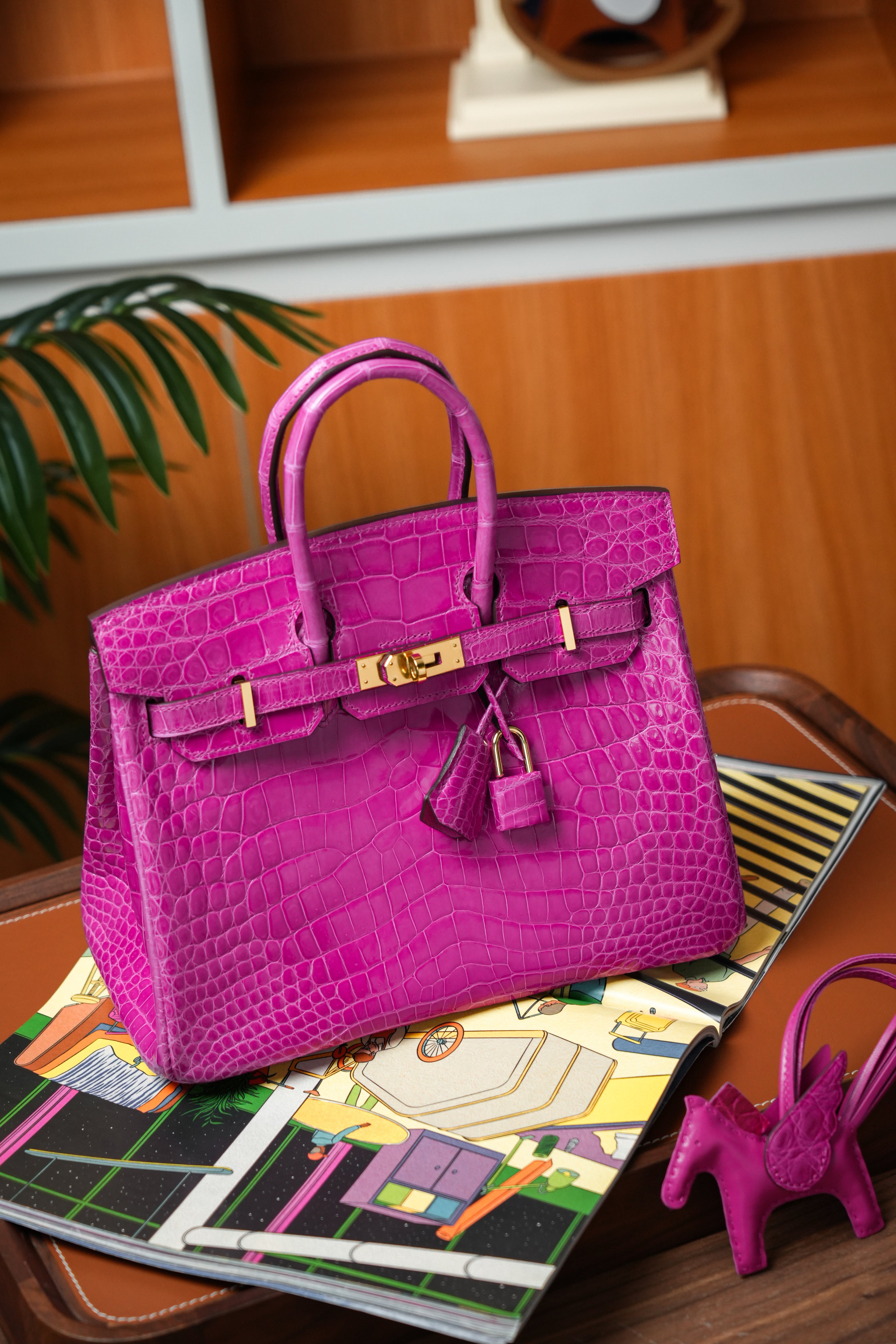 BK-2024 All Handmade Golden / Sliver  Hardware Rose sheherzade Bright surface Porosus Crocodile leather