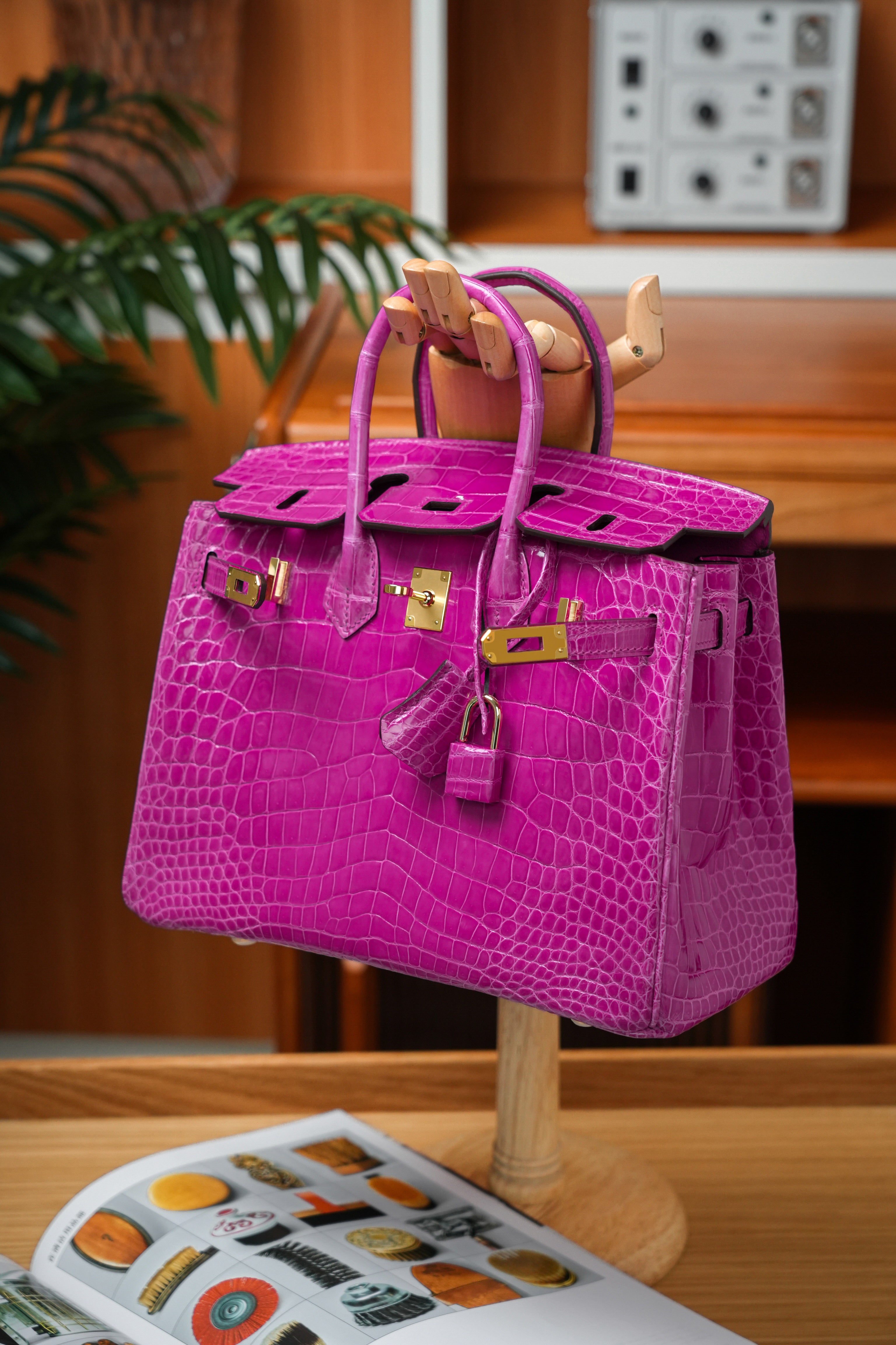 BK-2024 All Handmade Golden / Sliver  Hardware Rose sheherzade Bright surface Porosus Crocodile leather