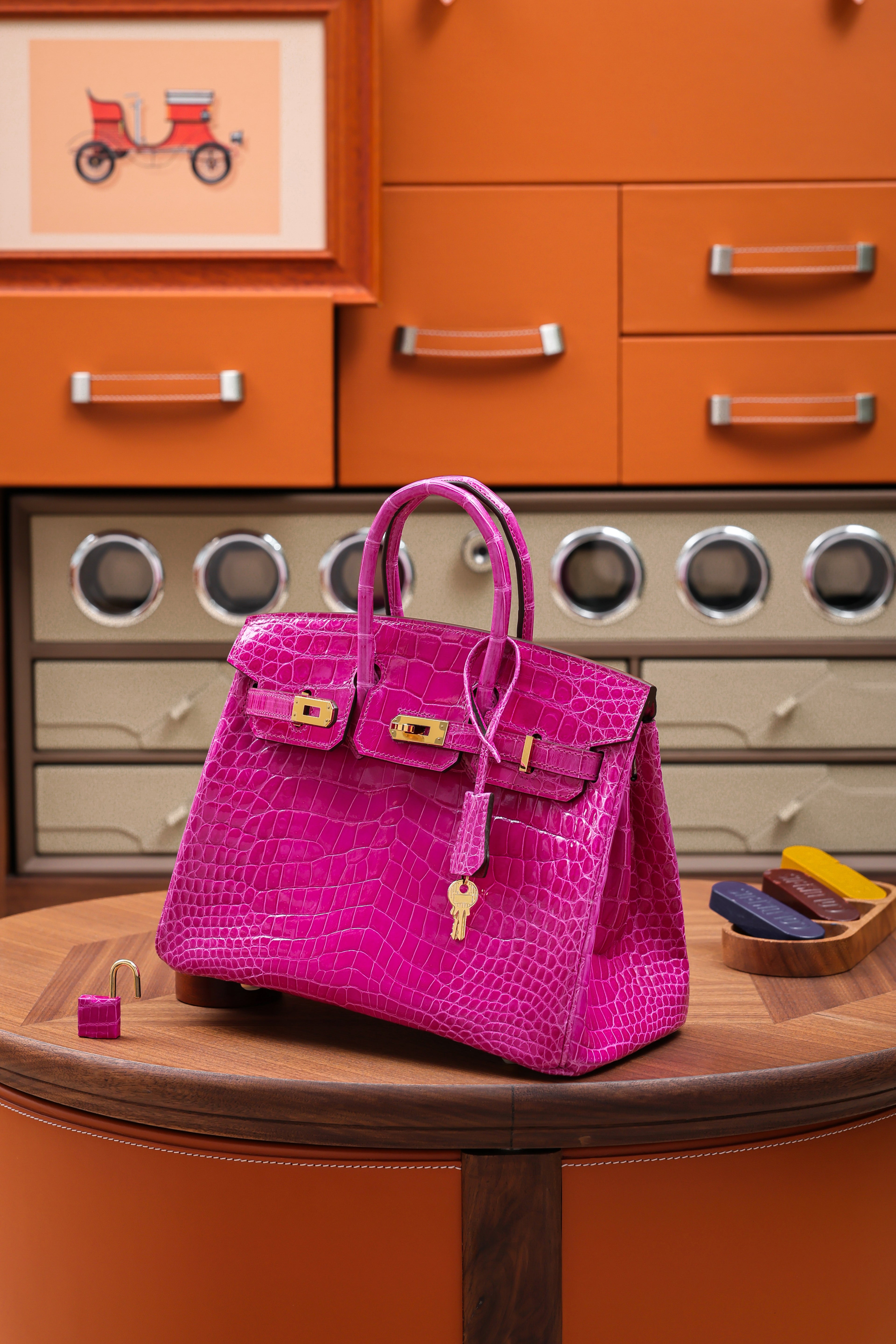 BK-2024 All Handmade Golden / Sliver  Hardware Rose sheherzade Bright surface Porosus Crocodile leather
