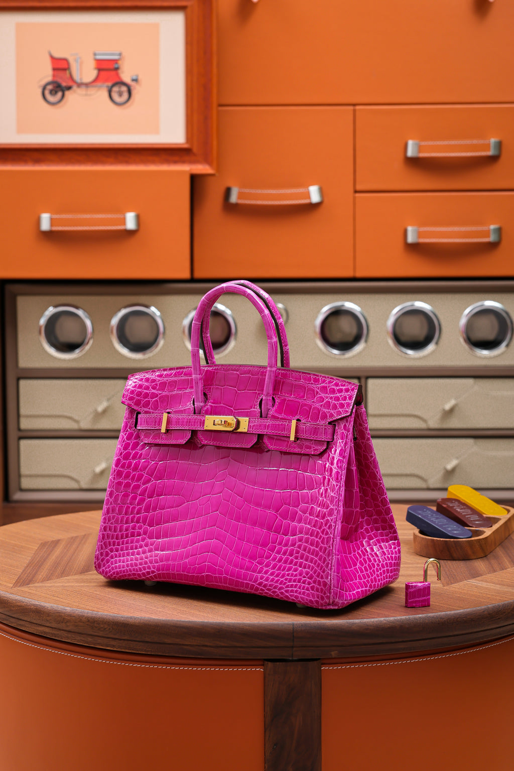 BK-2024 All Handmade Golden / Sliver  Hardware Rose sheherzade Bright surface Porosus Crocodile leather