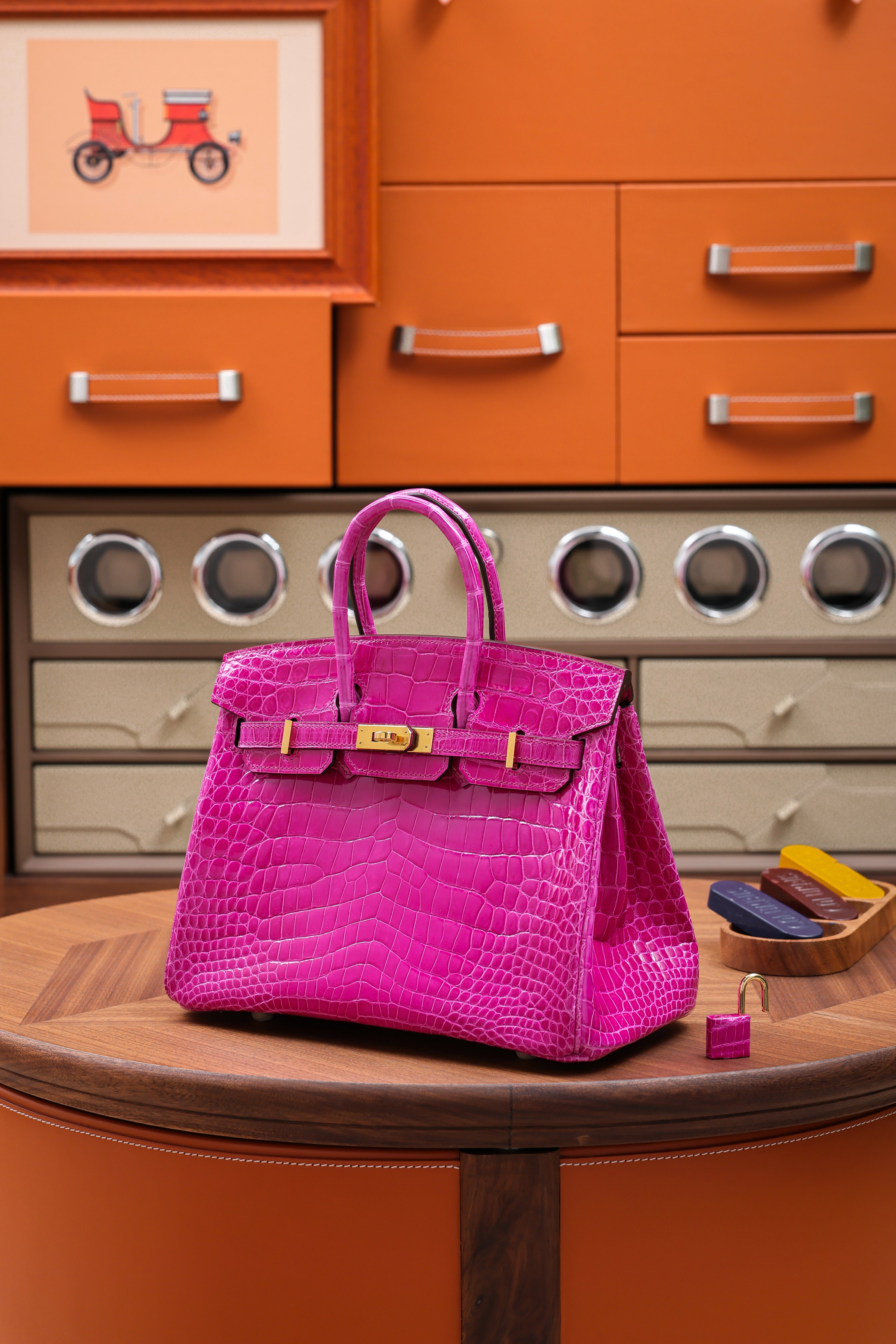 BK-2024 All Handmade Golden / Sliver  Hardware Rose sheherzade Bright surface Porosus Crocodile leather