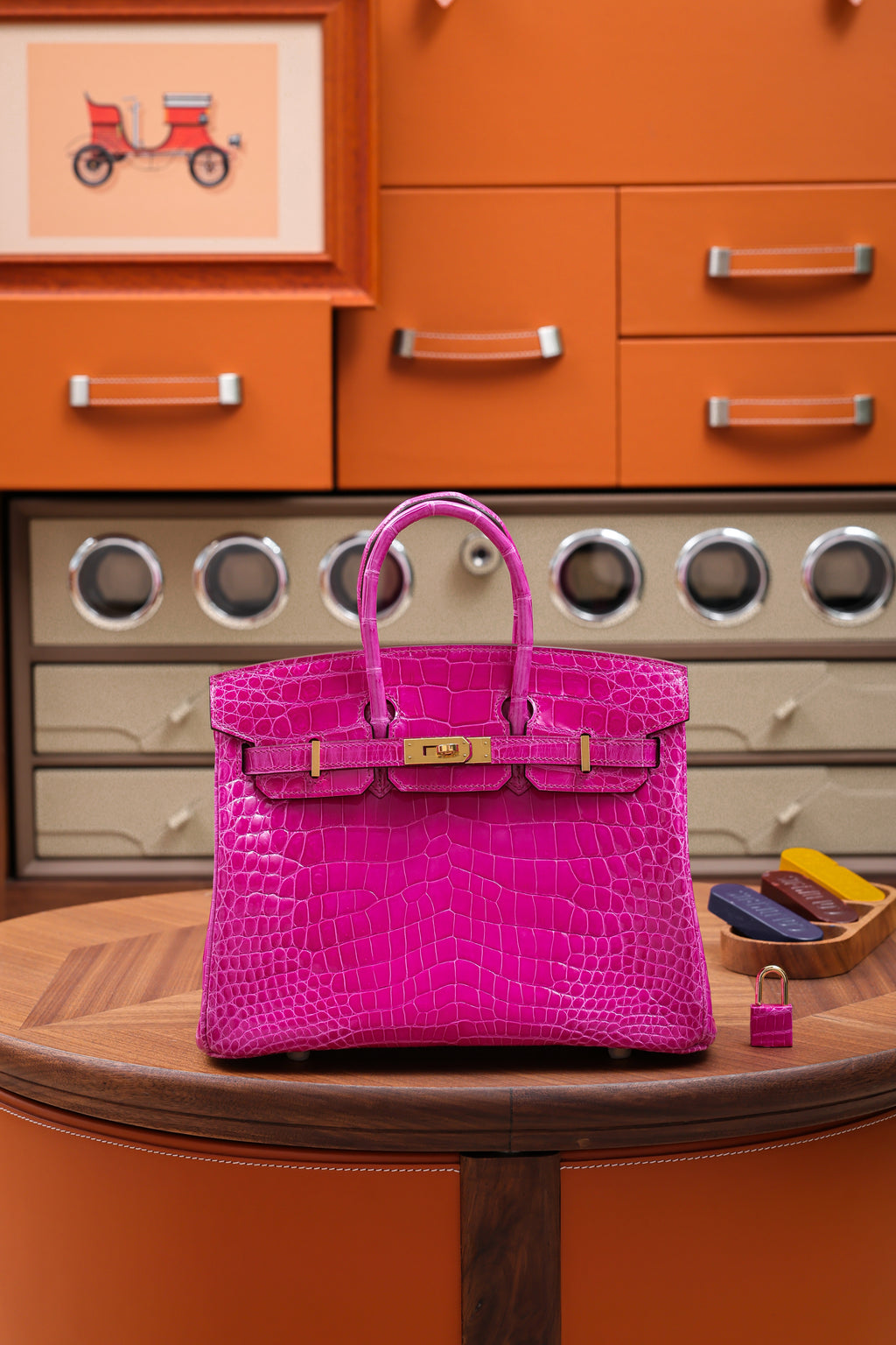 BK-2024 All Handmade Golden / Sliver  Hardware Rose sheherzade Bright surface Porosus Crocodile leather