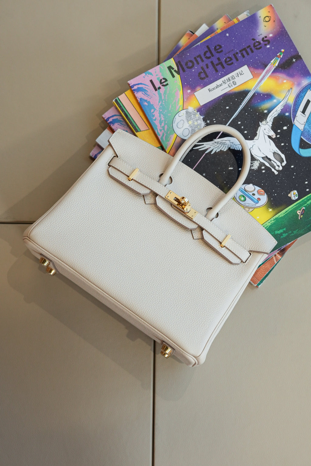 Birkin- All Handmade Golden / Sliver Craie  swift leather