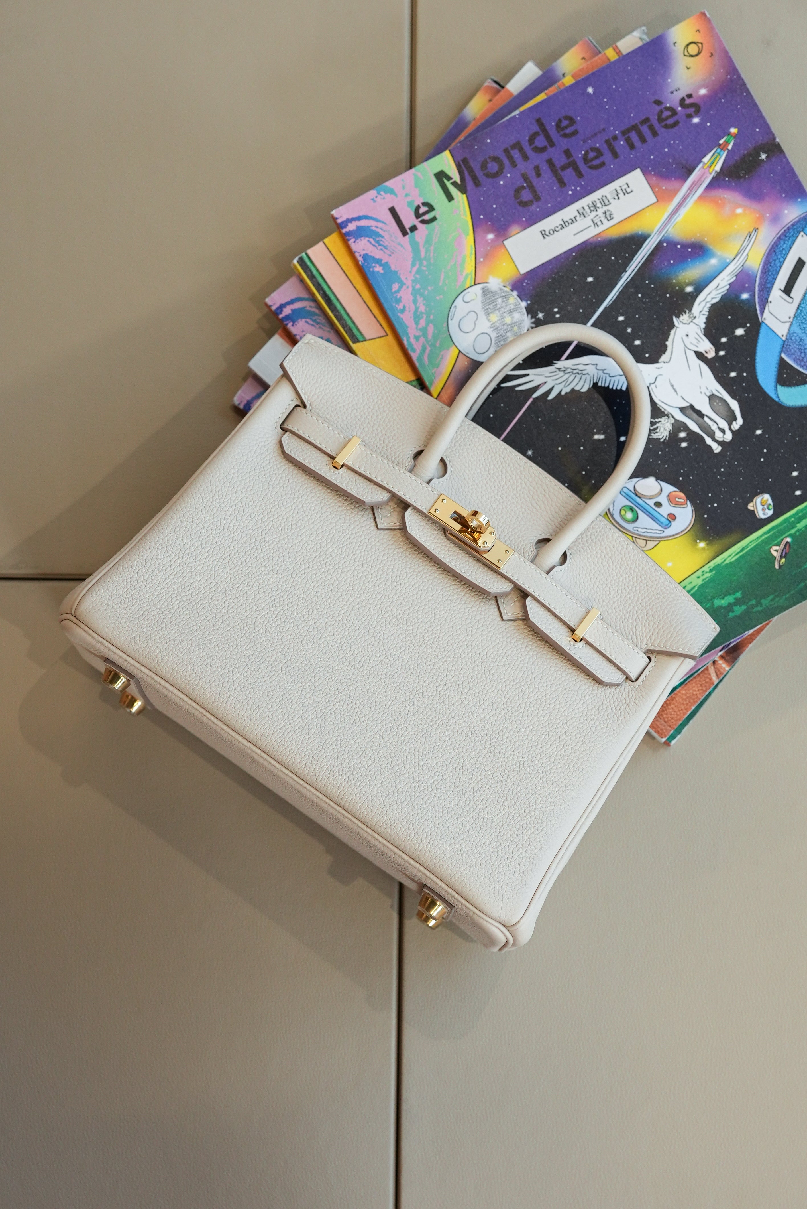 Birkin- All Handmade Golden / Sliver Craie  swift leather