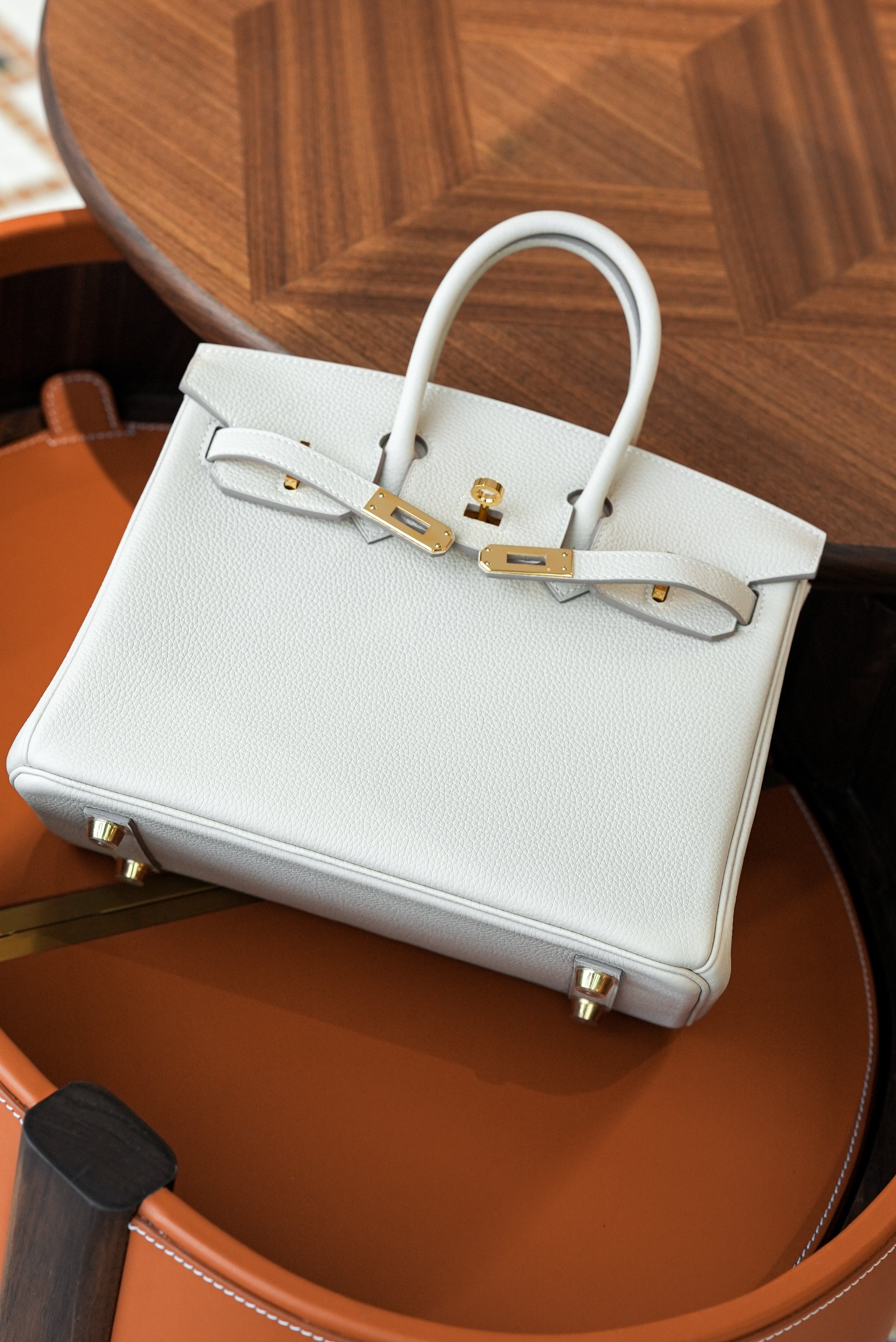 Birkin- All Handmade Golden / Sliver Craie  swift leather