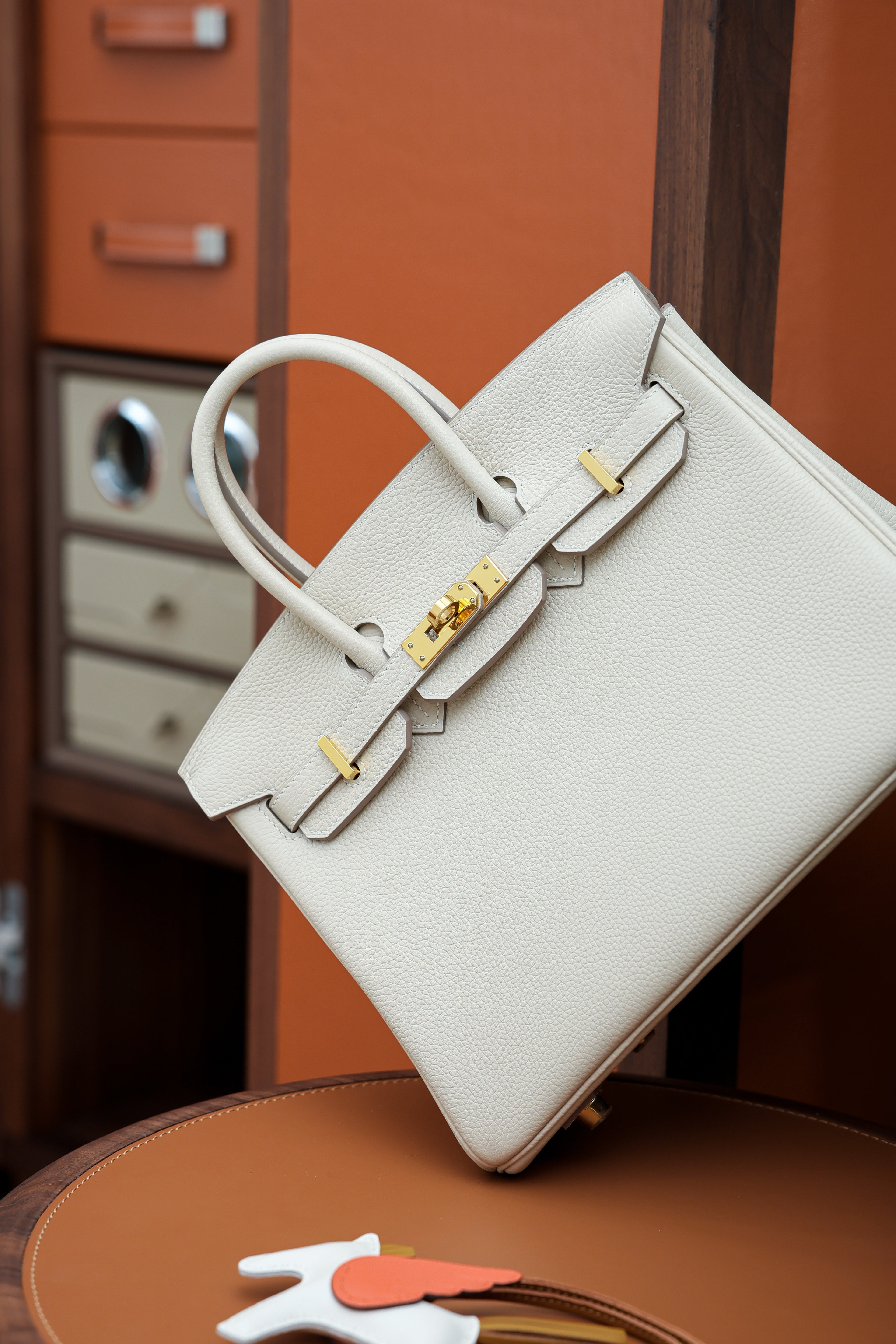 Birkin- All Handmade Golden / Sliver Craie  swift leather