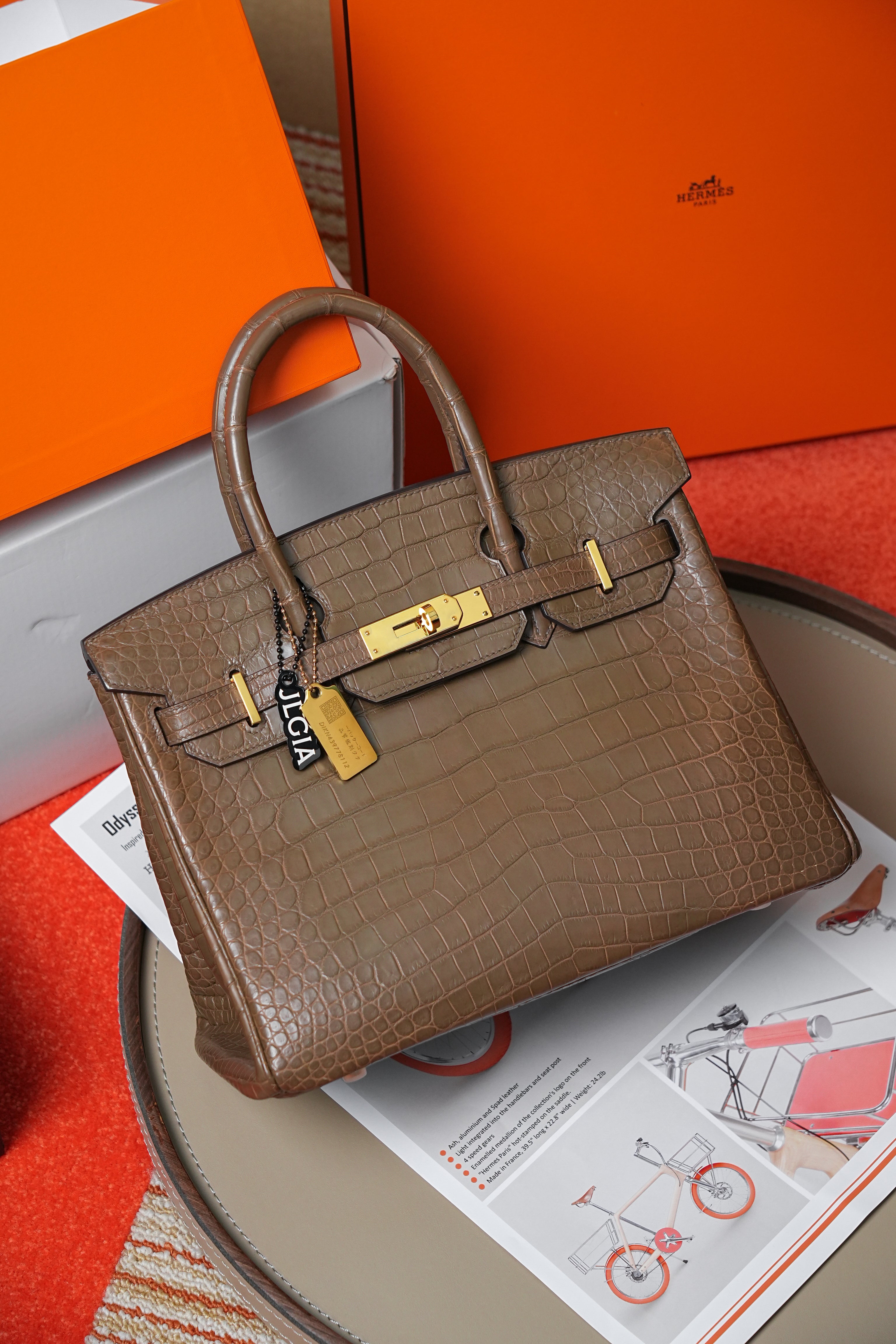 BK-2024 All Handmade Golden / Sliver Hardware  Etoupe Matte Porosus Crocodile leather