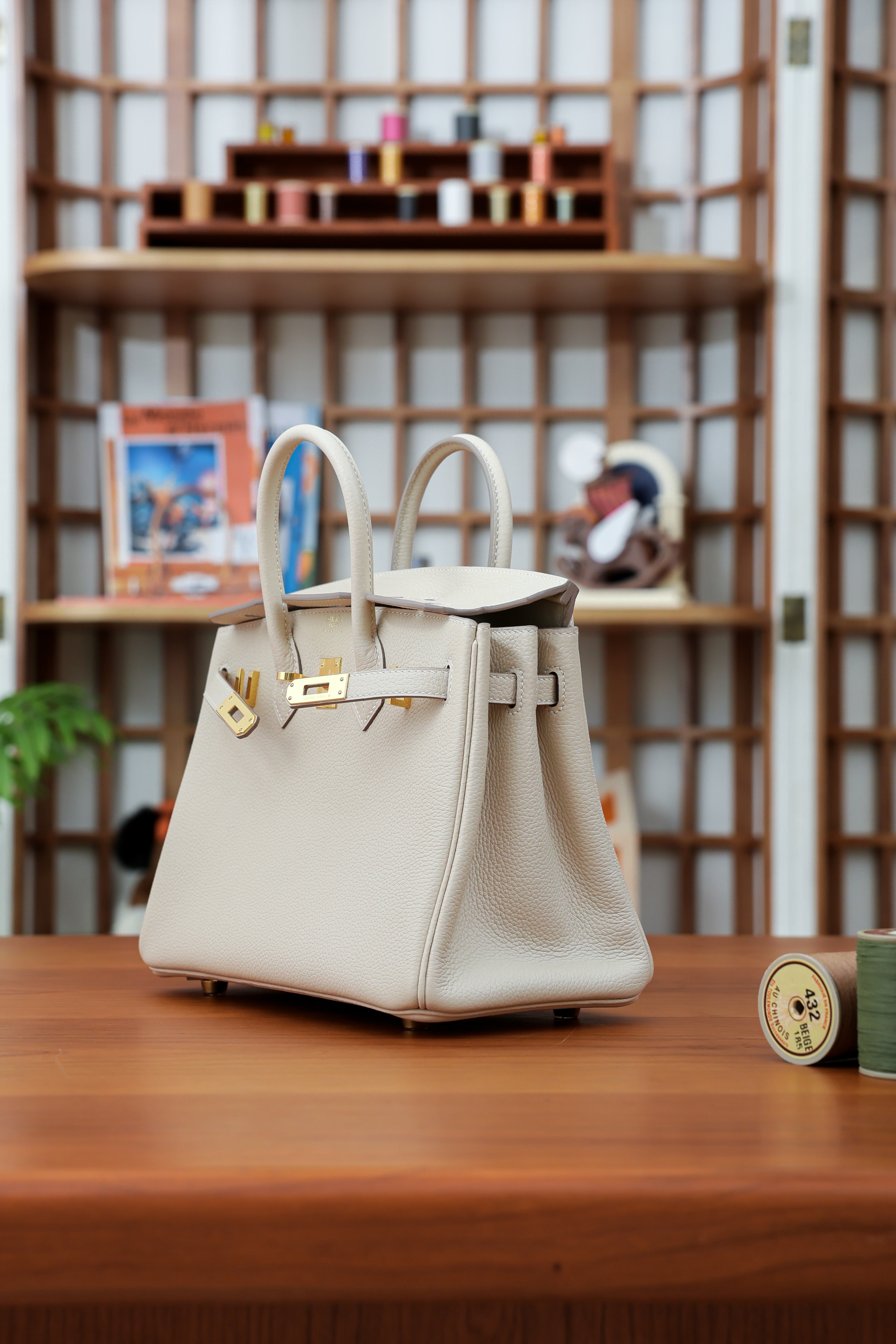 Birkin- All Handmade Golden / Sliver Craie  swift leather