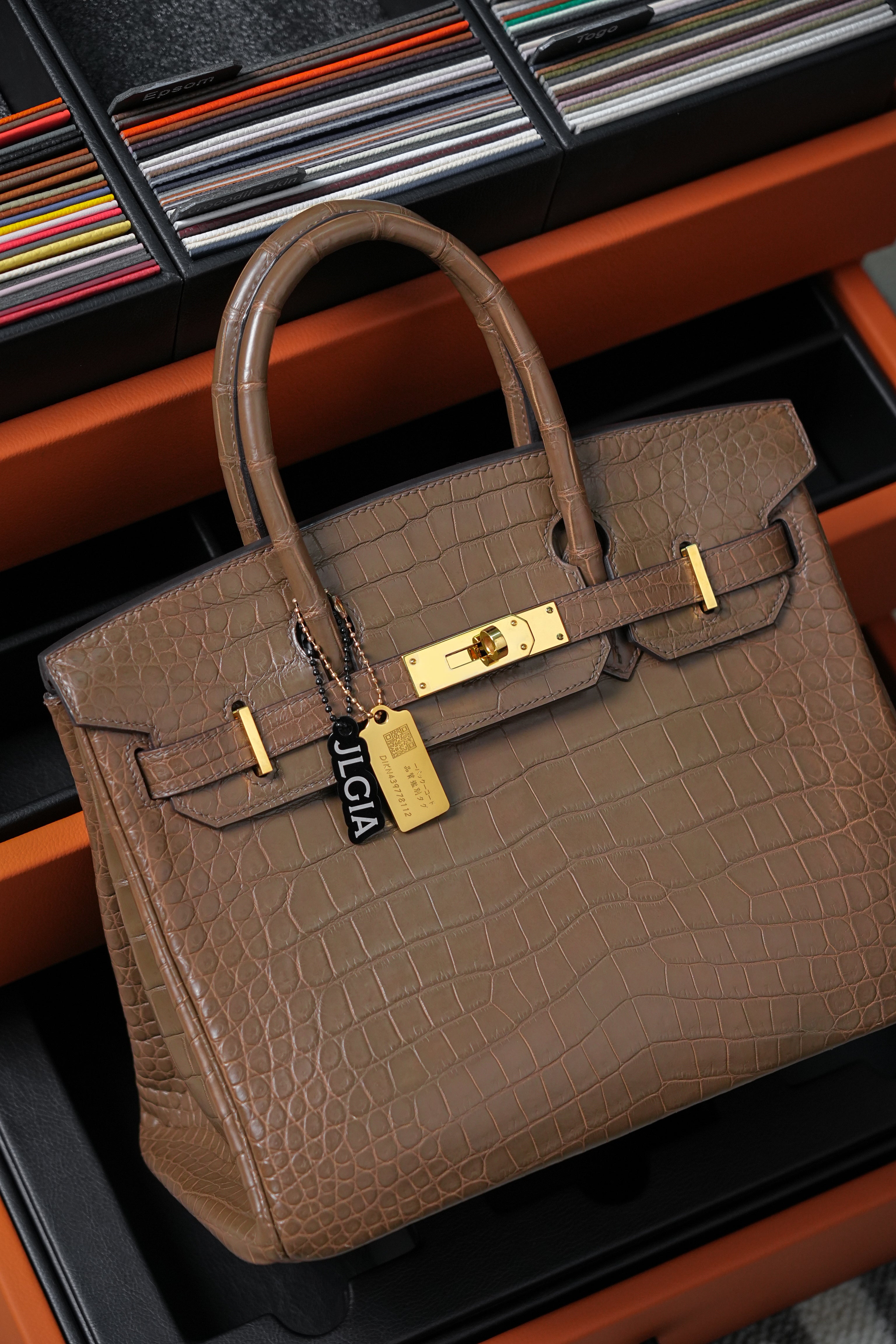 BK-2024 All Handmade Golden / Sliver Hardware  Etoupe Matte Porosus Crocodile leather