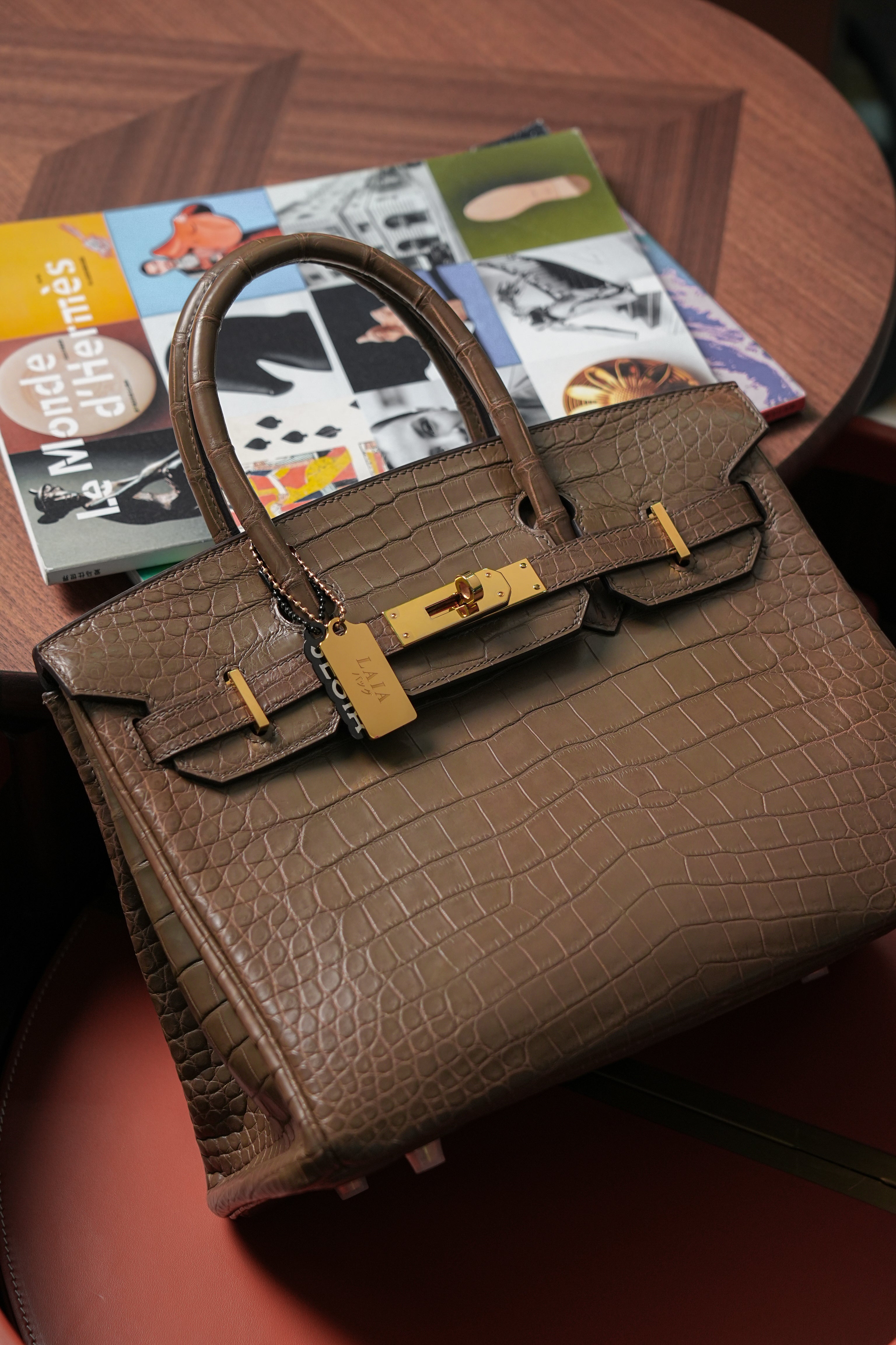 BK-2024 All Handmade Golden / Sliver Hardware  Etoupe Matte Porosus Crocodile leather
