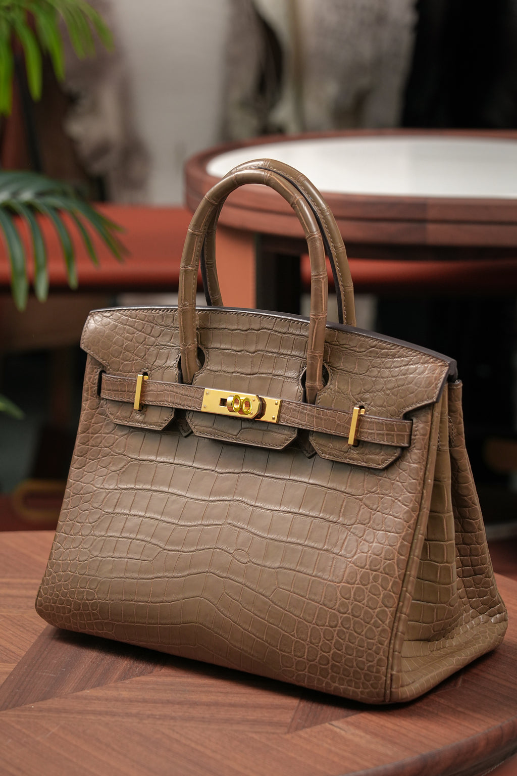 BK-2024 All Handmade Golden / Sliver Hardware  Etoupe Matte Porosus Crocodile leather