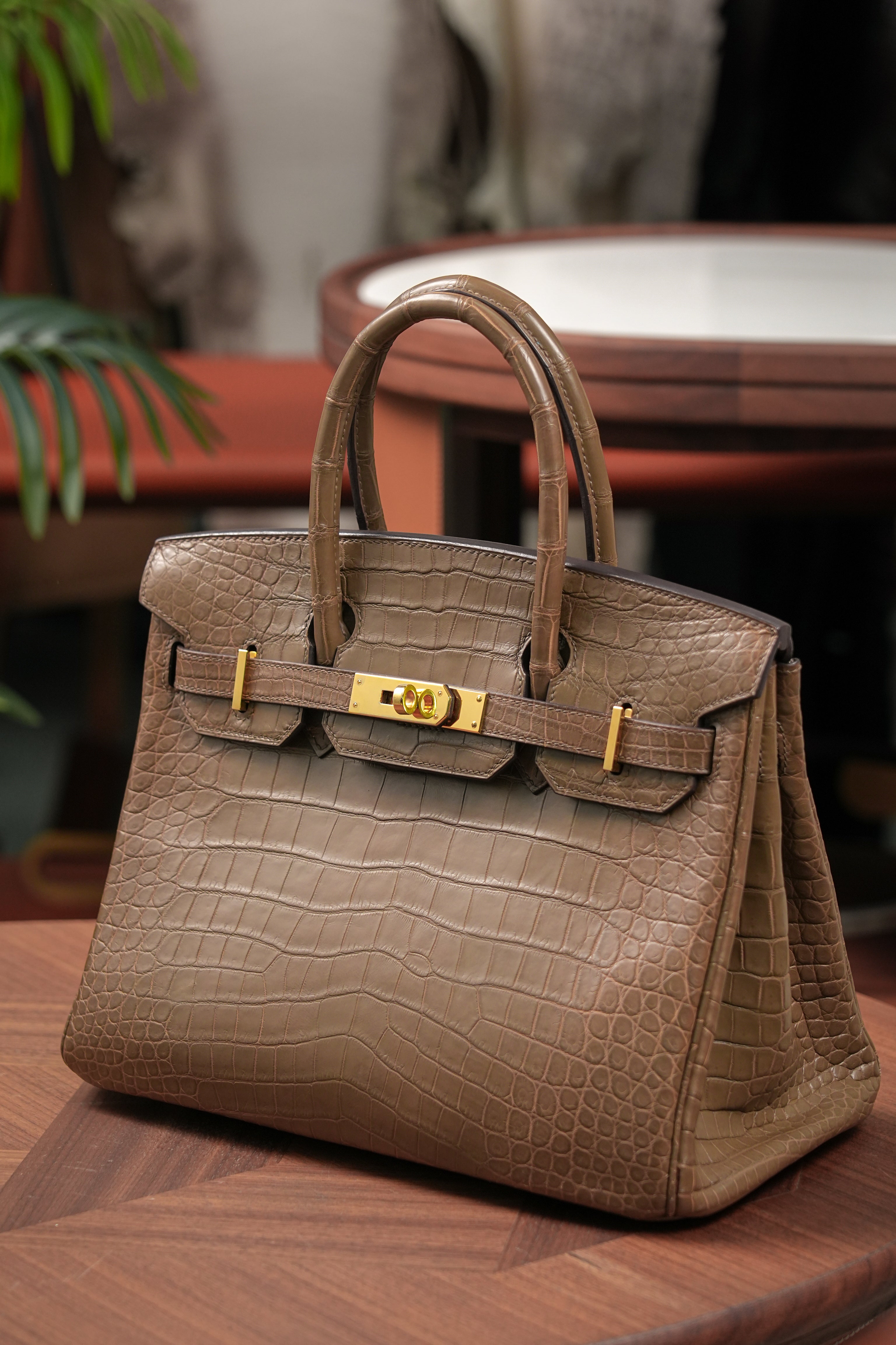 BK-2024 All Handmade Golden / Sliver Hardware  Etoupe Matte Porosus Crocodile leather