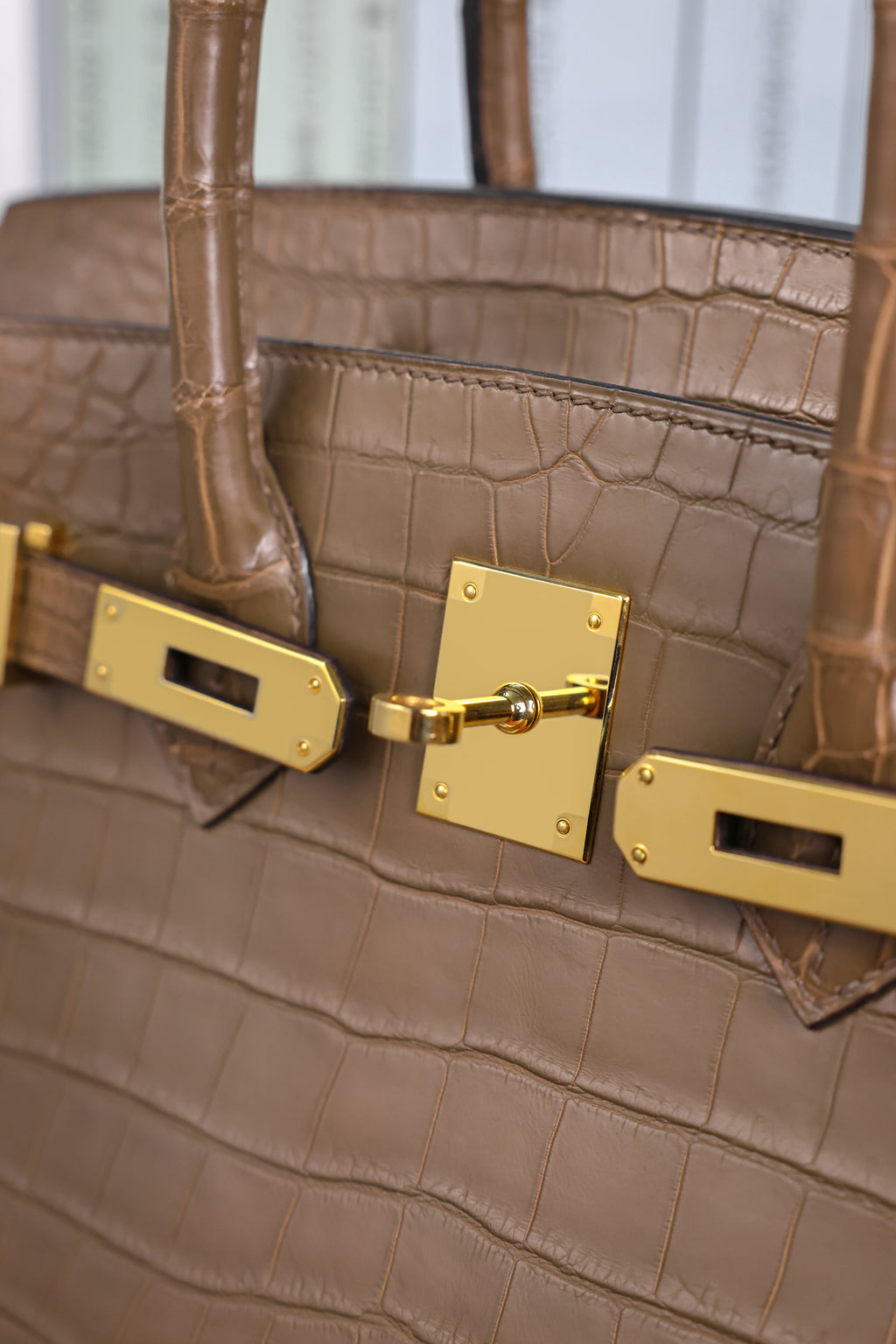 BK-2024 All Handmade Golden / Sliver Hardware  Etoupe Matte Porosus Crocodile leather