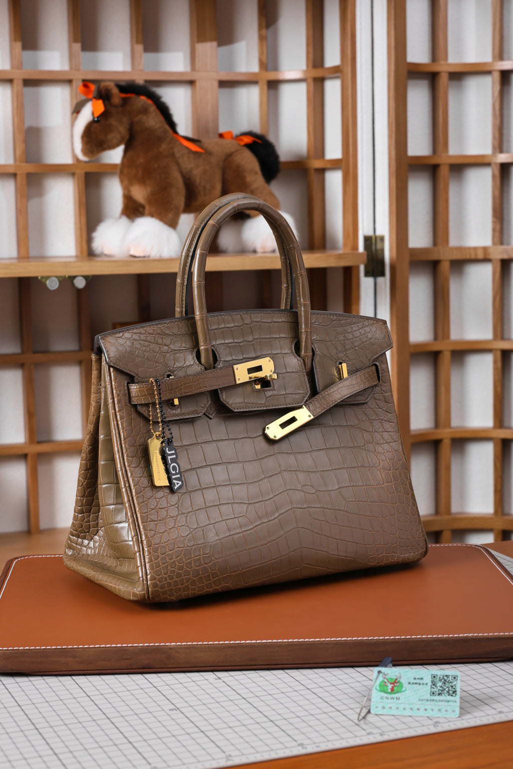 BK-2024 All Handmade Golden / Sliver Hardware  Etoupe Matte Porosus Crocodile leather