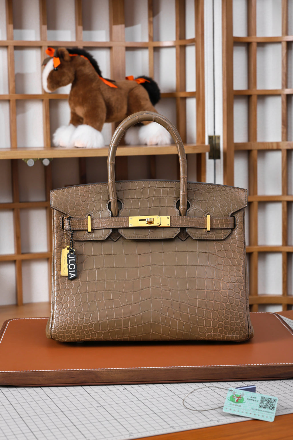 BK-2024 All Handmade Golden / Sliver Hardware  Etoupe Matte Porosus Crocodile leather