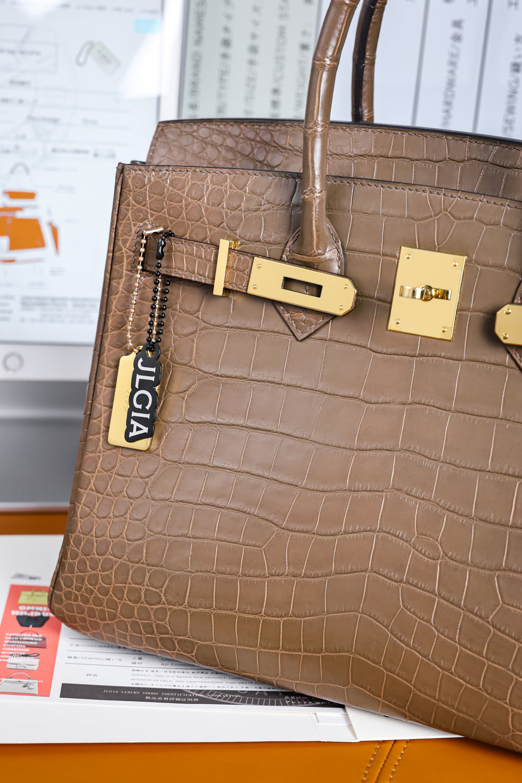 BK-2024 All Handmade Golden / Sliver Hardware  Etoupe Matte Porosus Crocodile leather