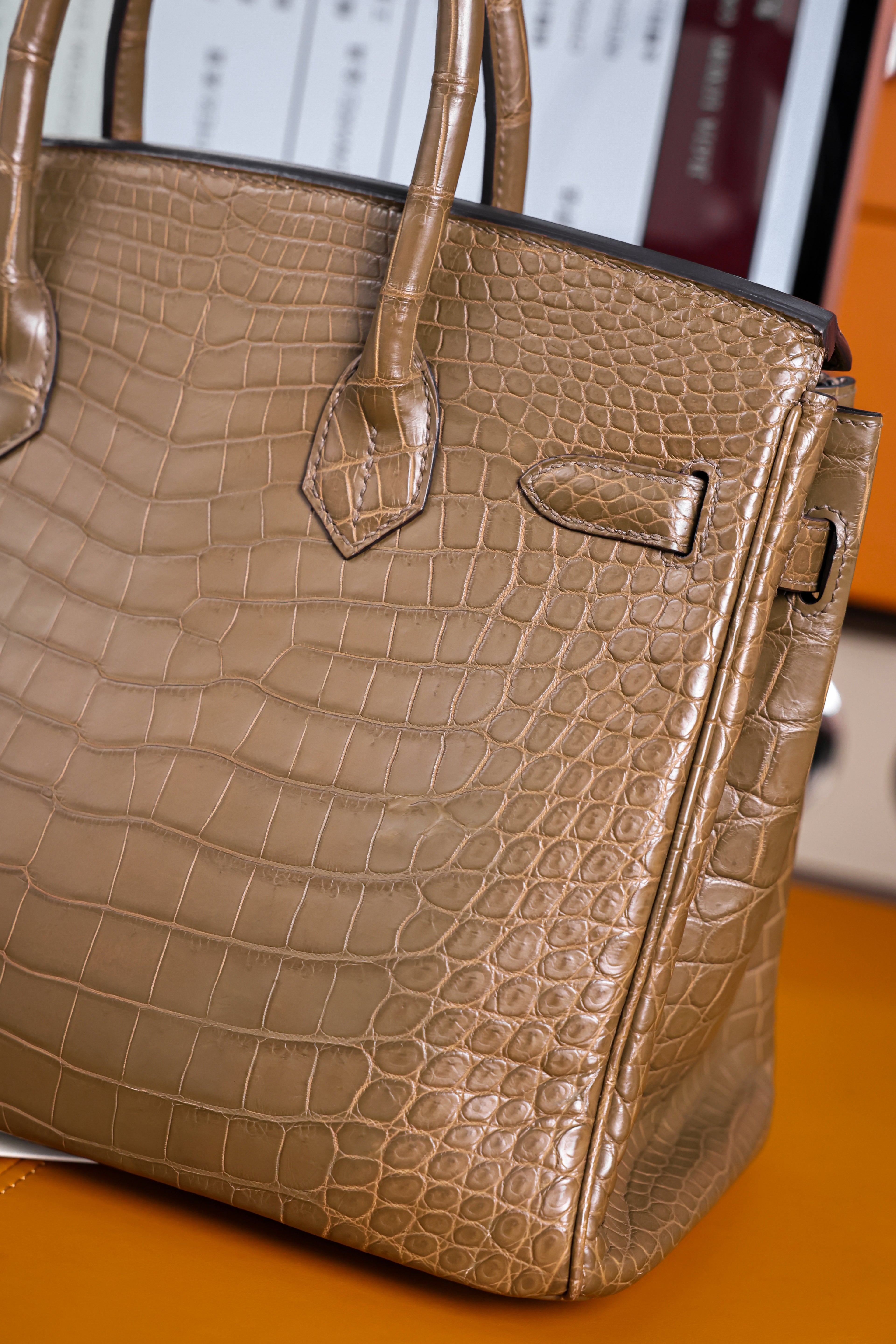 BK-2024 All Handmade Golden / Sliver Hardware  Etoupe Matte Porosus Crocodile leather