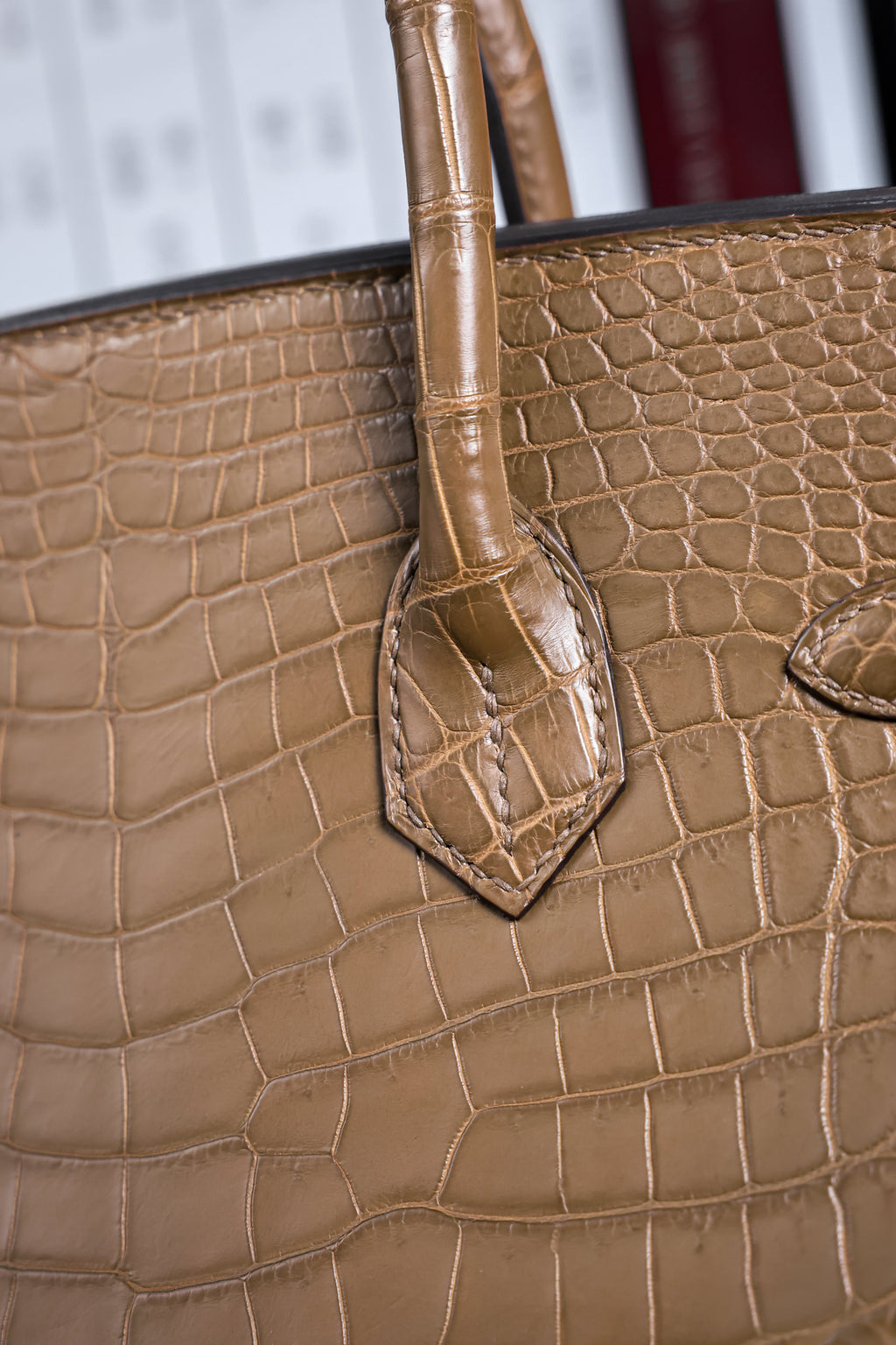 BK-2024 All Handmade Golden / Sliver Hardware  Etoupe Matte Porosus Crocodile leather