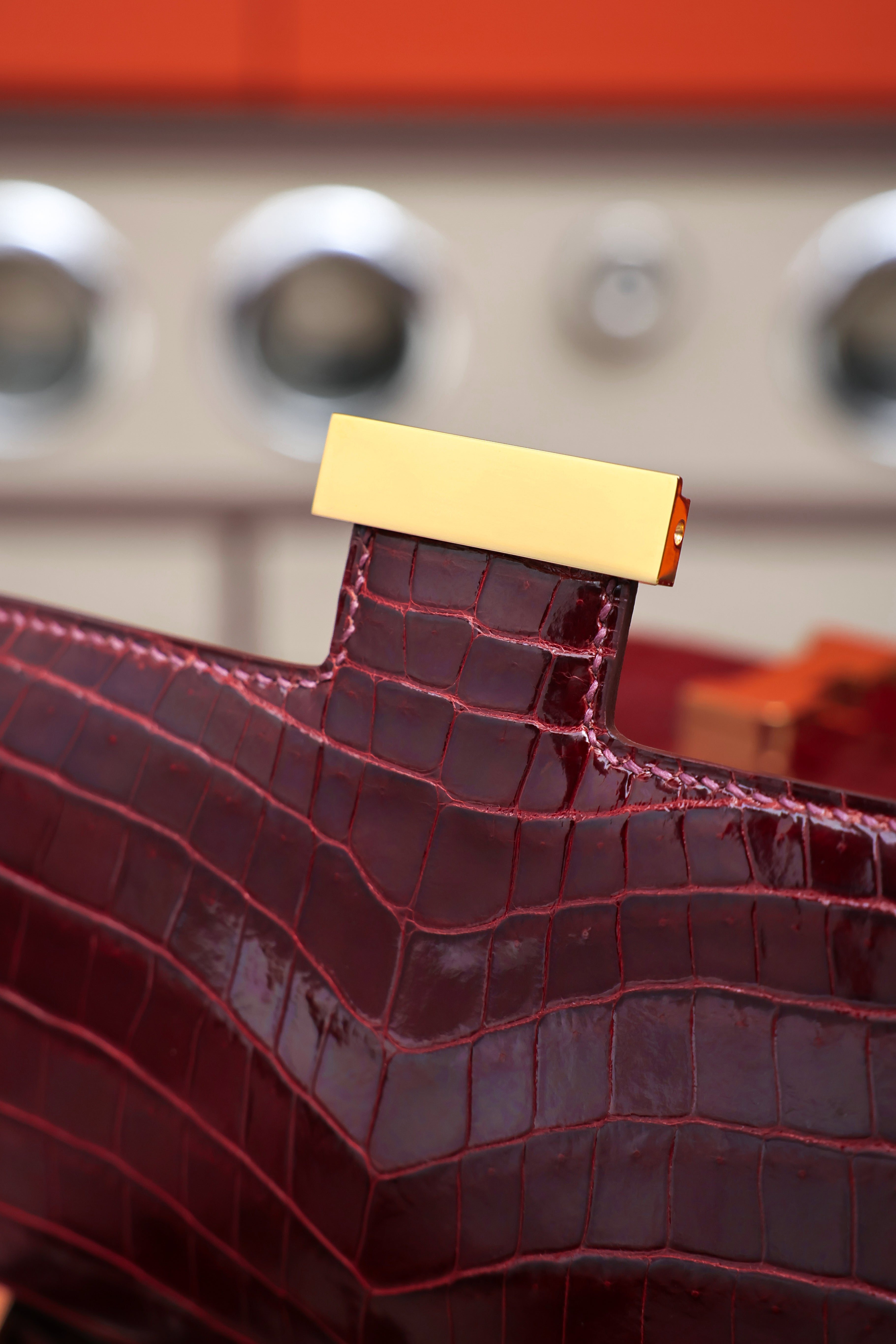 Constance- All Handmade Golden / Sliver Hardware  Bordeaux Crocodile leather