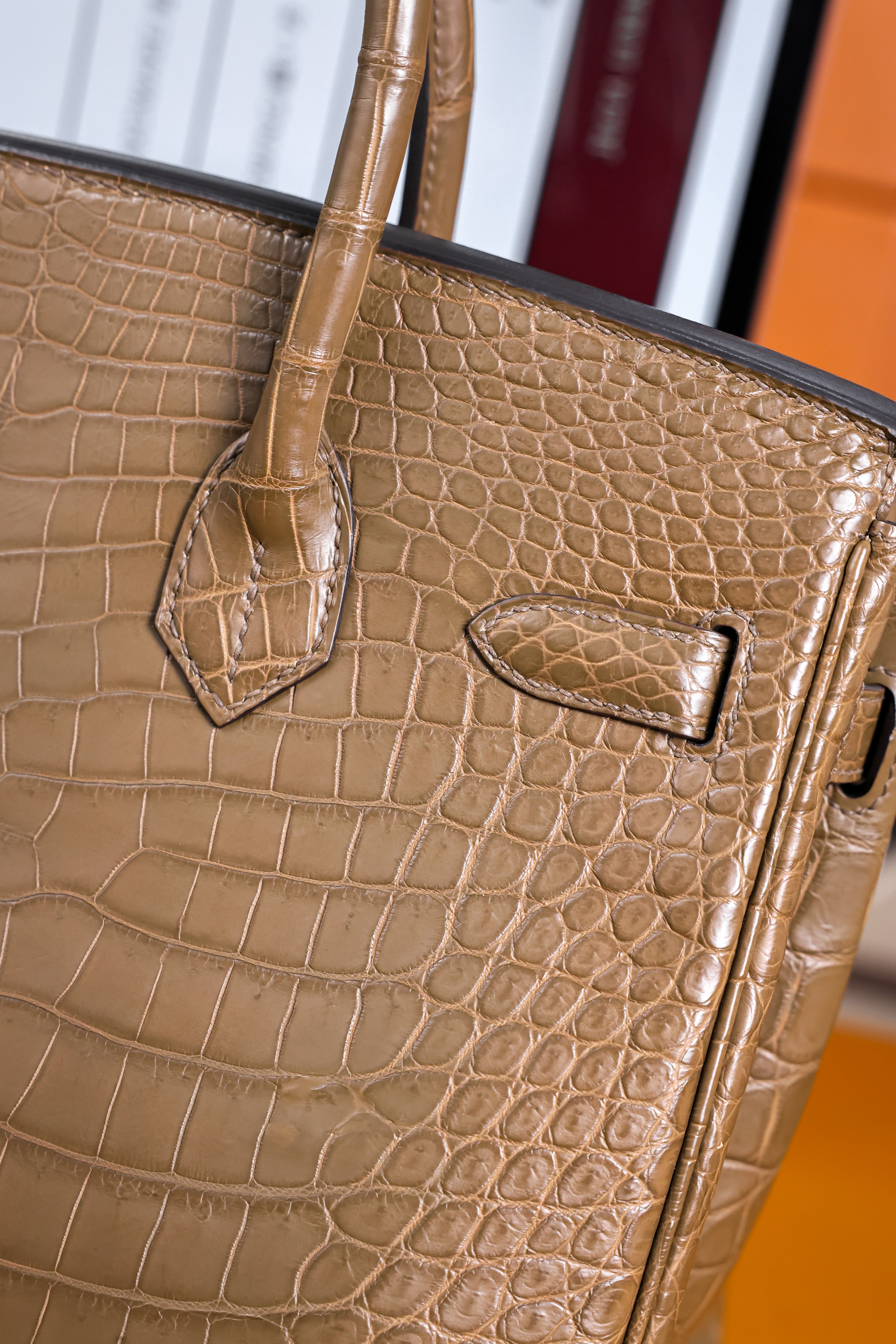 BK-2024 All Handmade Golden / Sliver Hardware  Etoupe Matte Porosus Crocodile leather