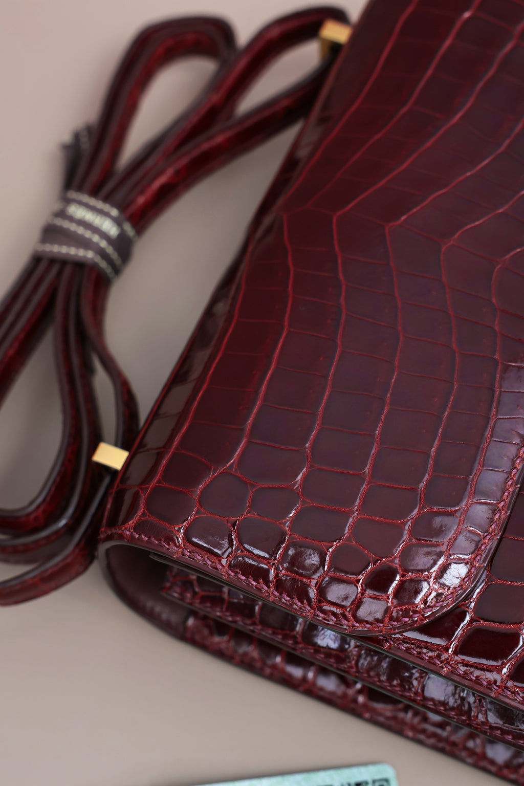 Constance- All Handmade Golden / Sliver Hardware  Bordeaux Crocodile leather
