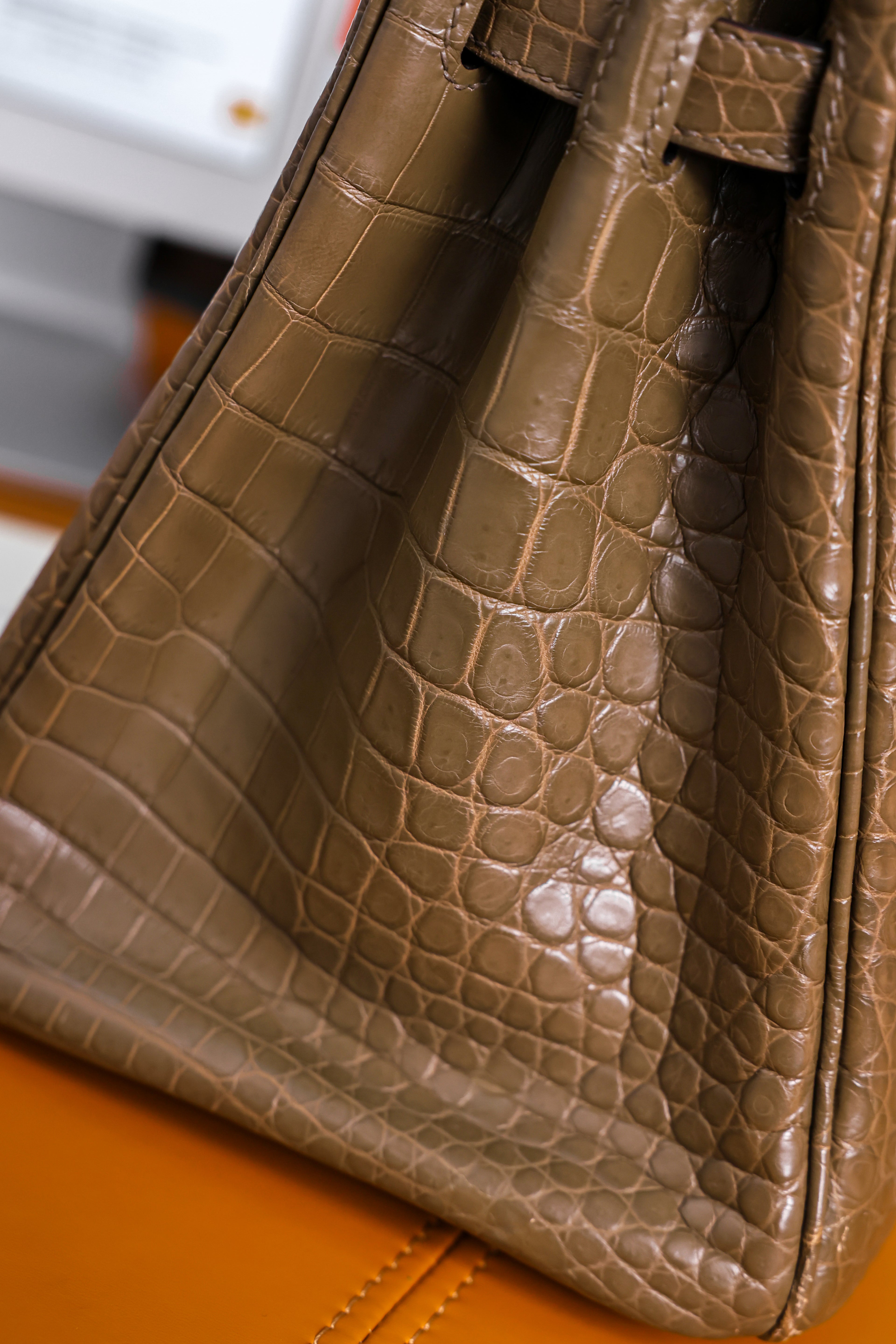 BK-2024 All Handmade Golden / Sliver Hardware  Etoupe Matte Porosus Crocodile leather
