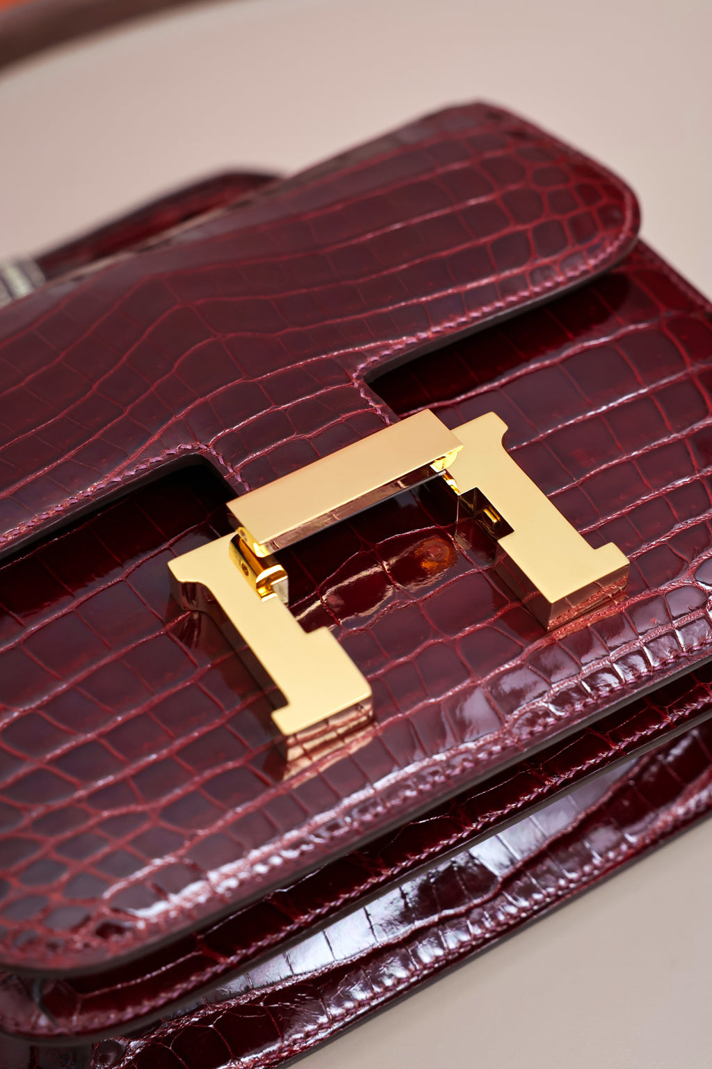Constance- All Handmade Golden / Sliver Hardware  Bordeaux Crocodile leather
