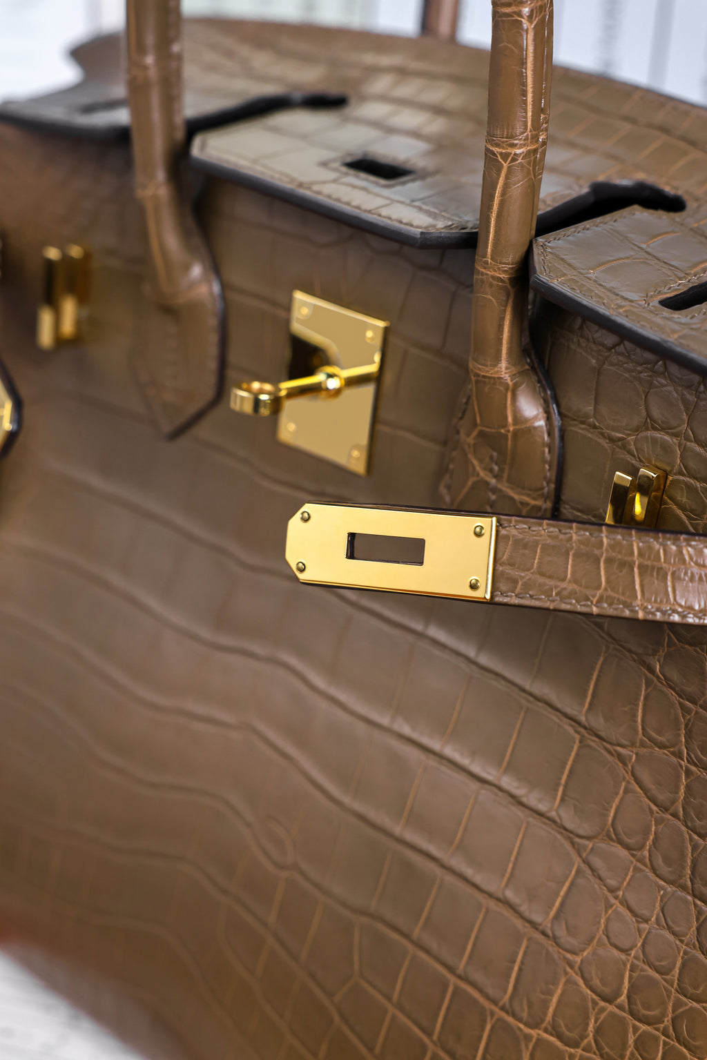BK-2024 All Handmade Golden / Sliver Hardware  Etoupe Matte Porosus Crocodile leather