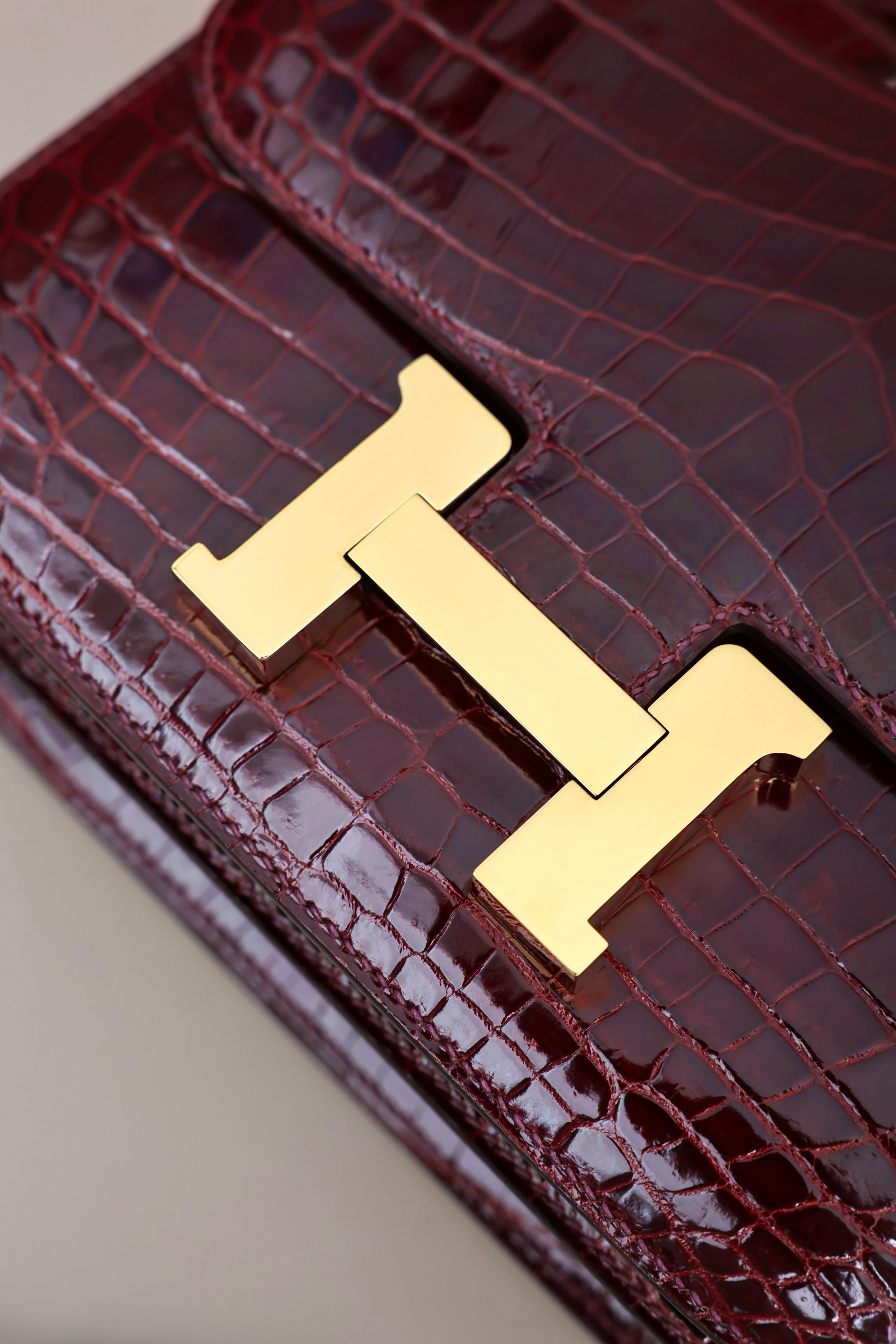 Constance- All Handmade Golden / Sliver Hardware  Bordeaux Crocodile leather