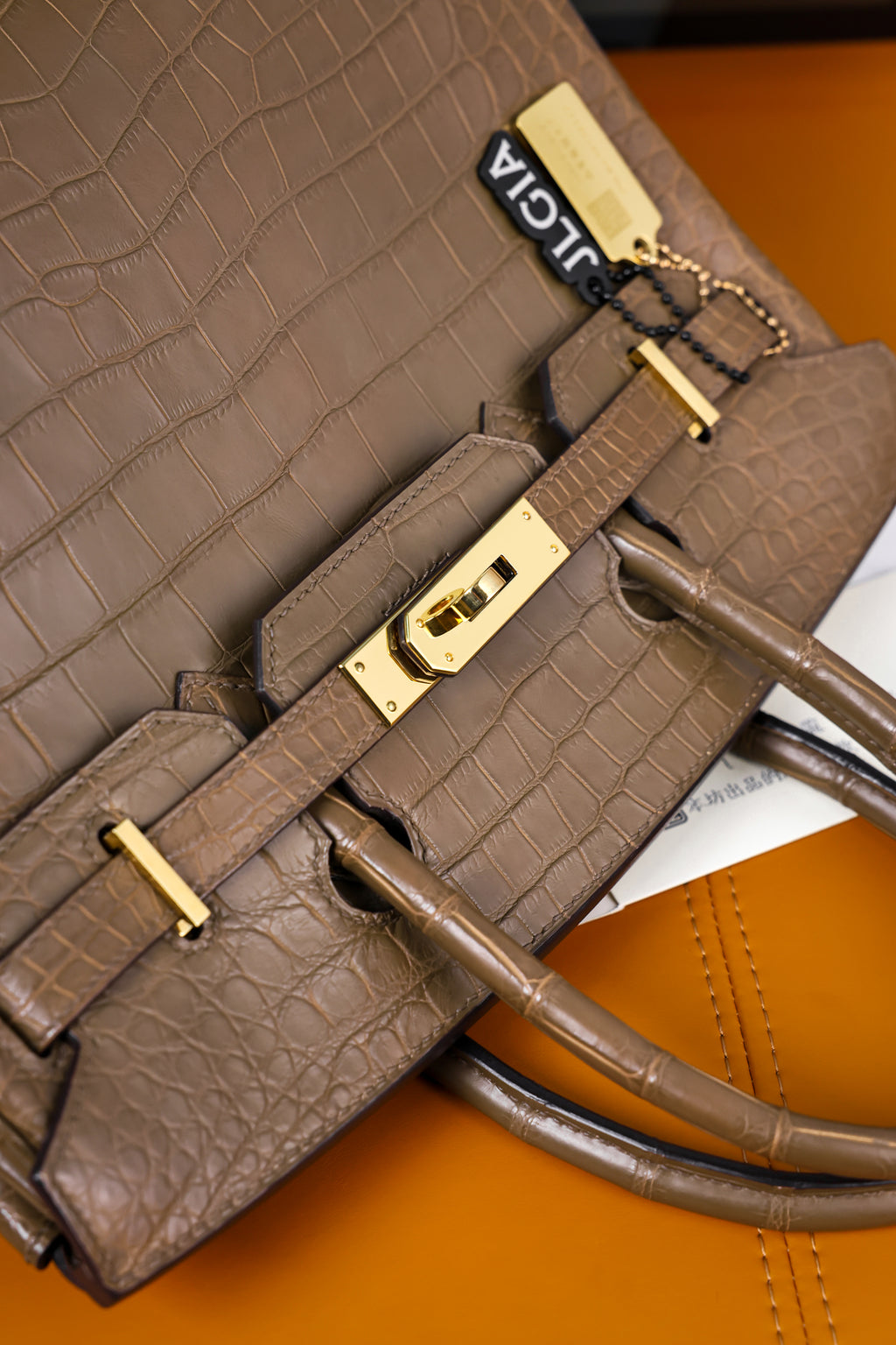 BK-2024 All Handmade Golden / Sliver Hardware  Etoupe Matte Porosus Crocodile leather