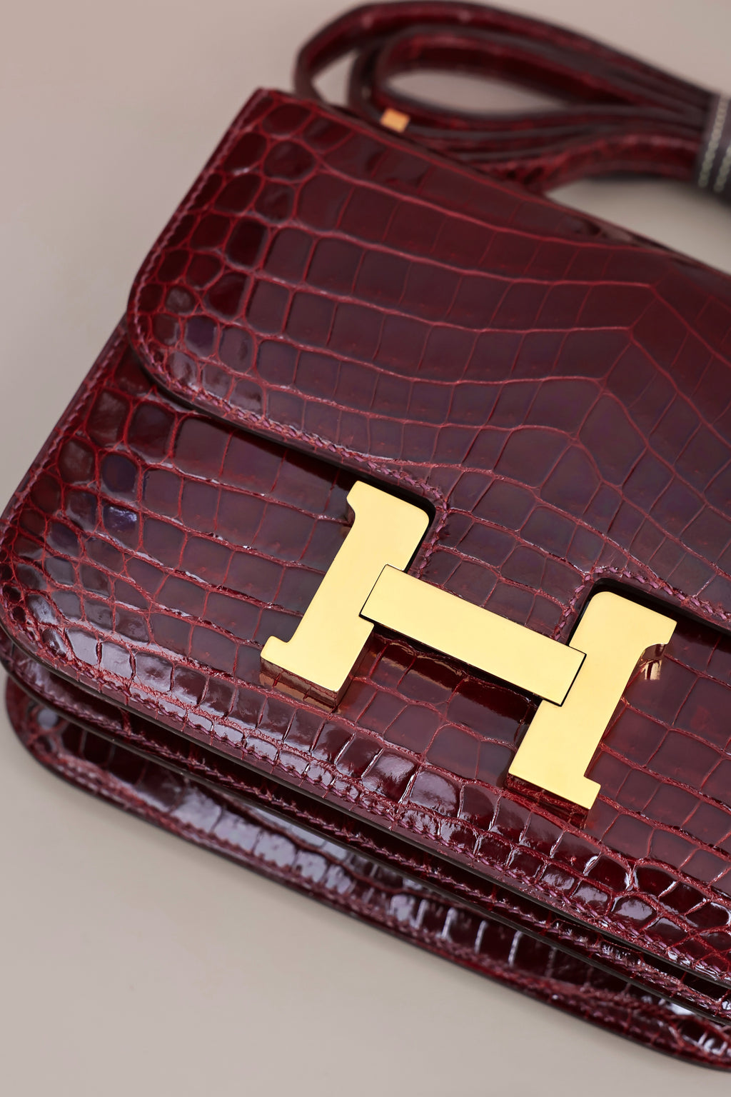 Constance- All Handmade Golden / Sliver Hardware  Bordeaux Crocodile leather