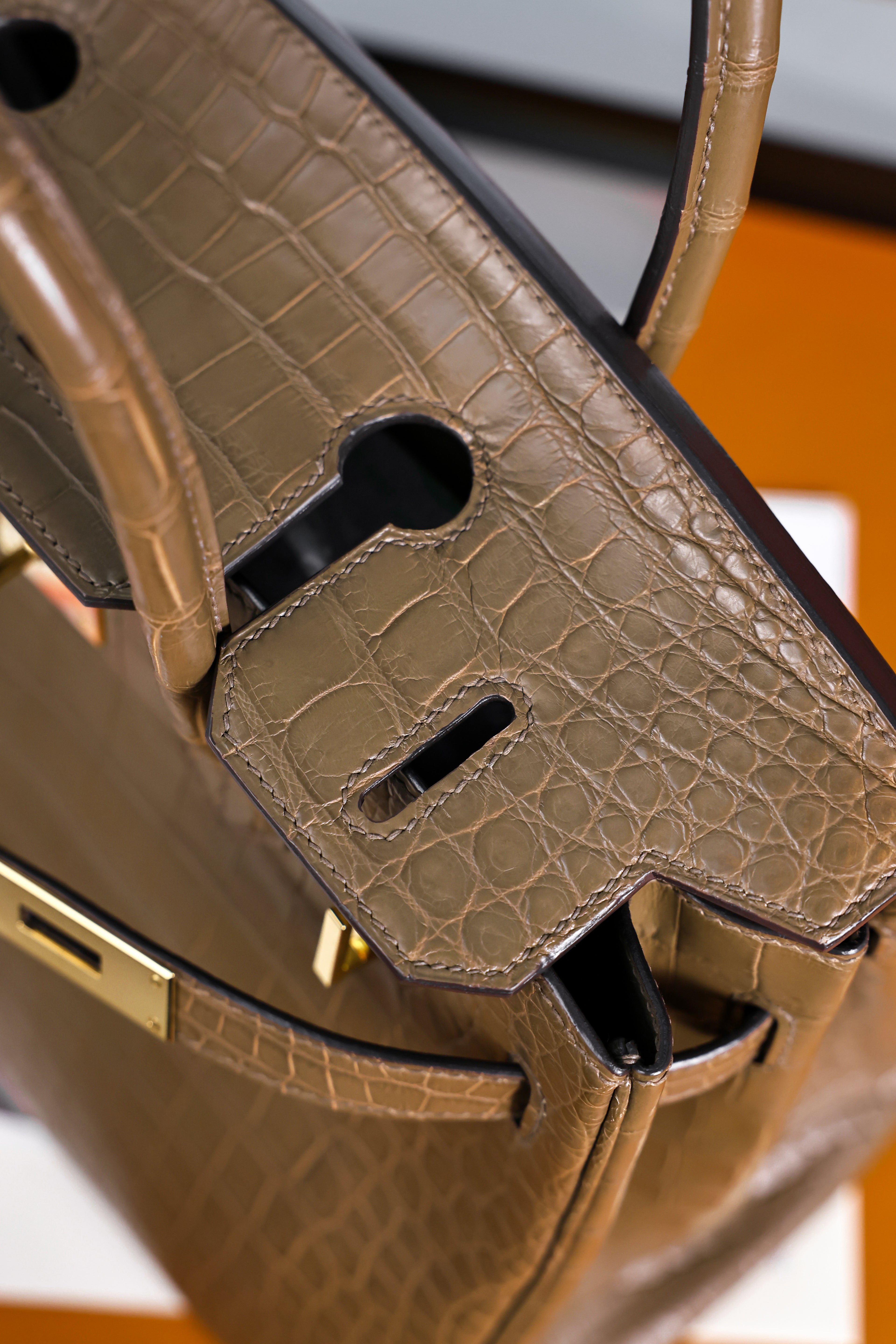 BK-2024 All Handmade Golden / Sliver Hardware  Etoupe Matte Porosus Crocodile leather