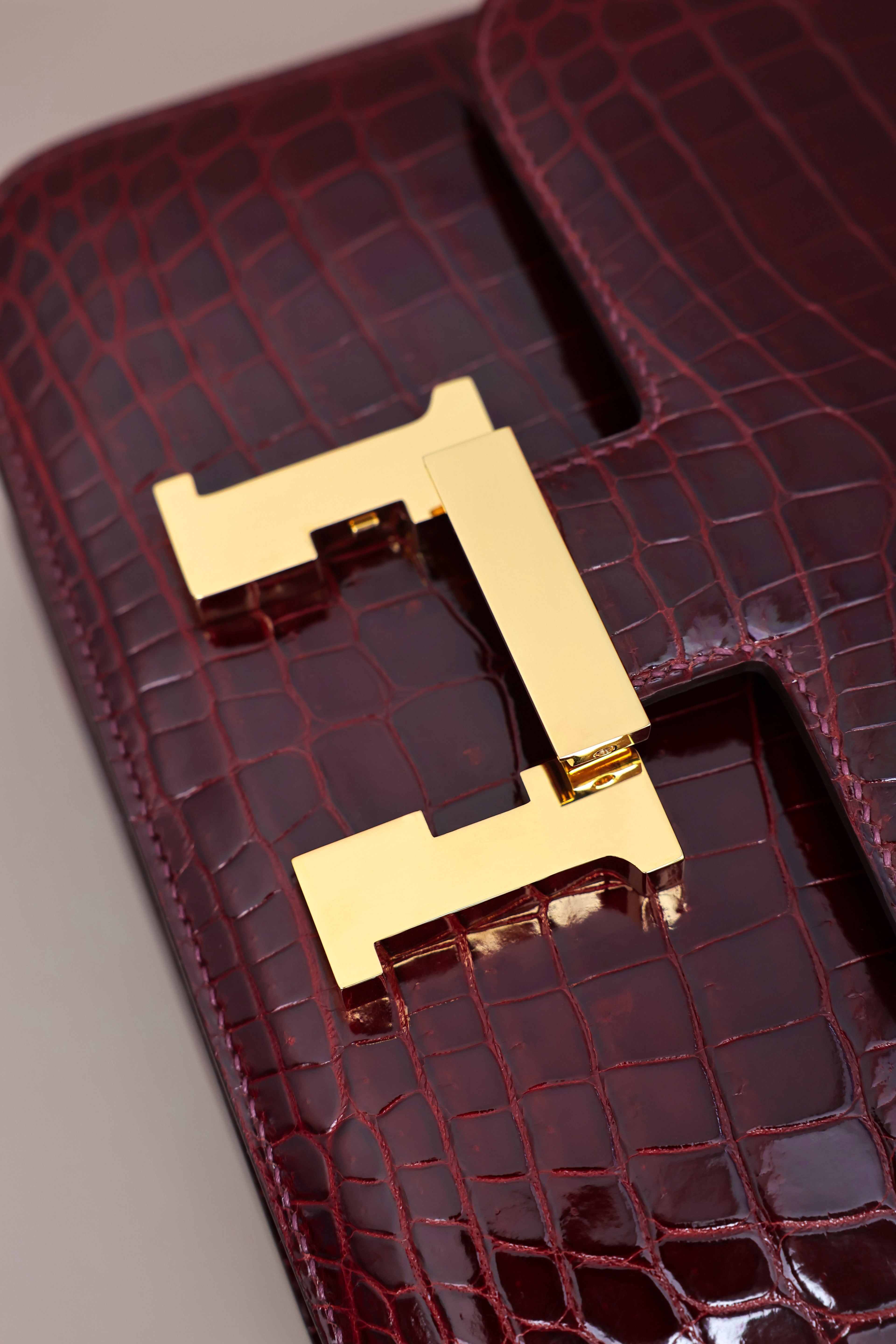Constance- All Handmade Golden / Sliver Hardware  Bordeaux Crocodile leather