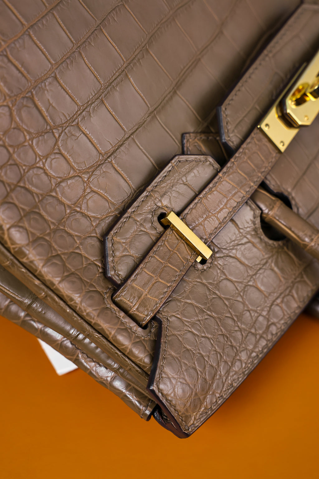 BK-2024 All Handmade Golden / Sliver Hardware  Etoupe Matte Porosus Crocodile leather