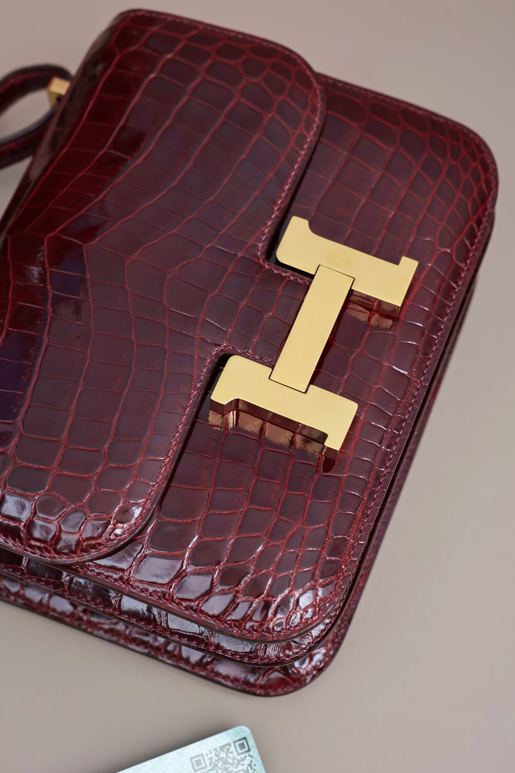 Constance- All Handmade Golden / Sliver Hardware  Bordeaux Crocodile leather