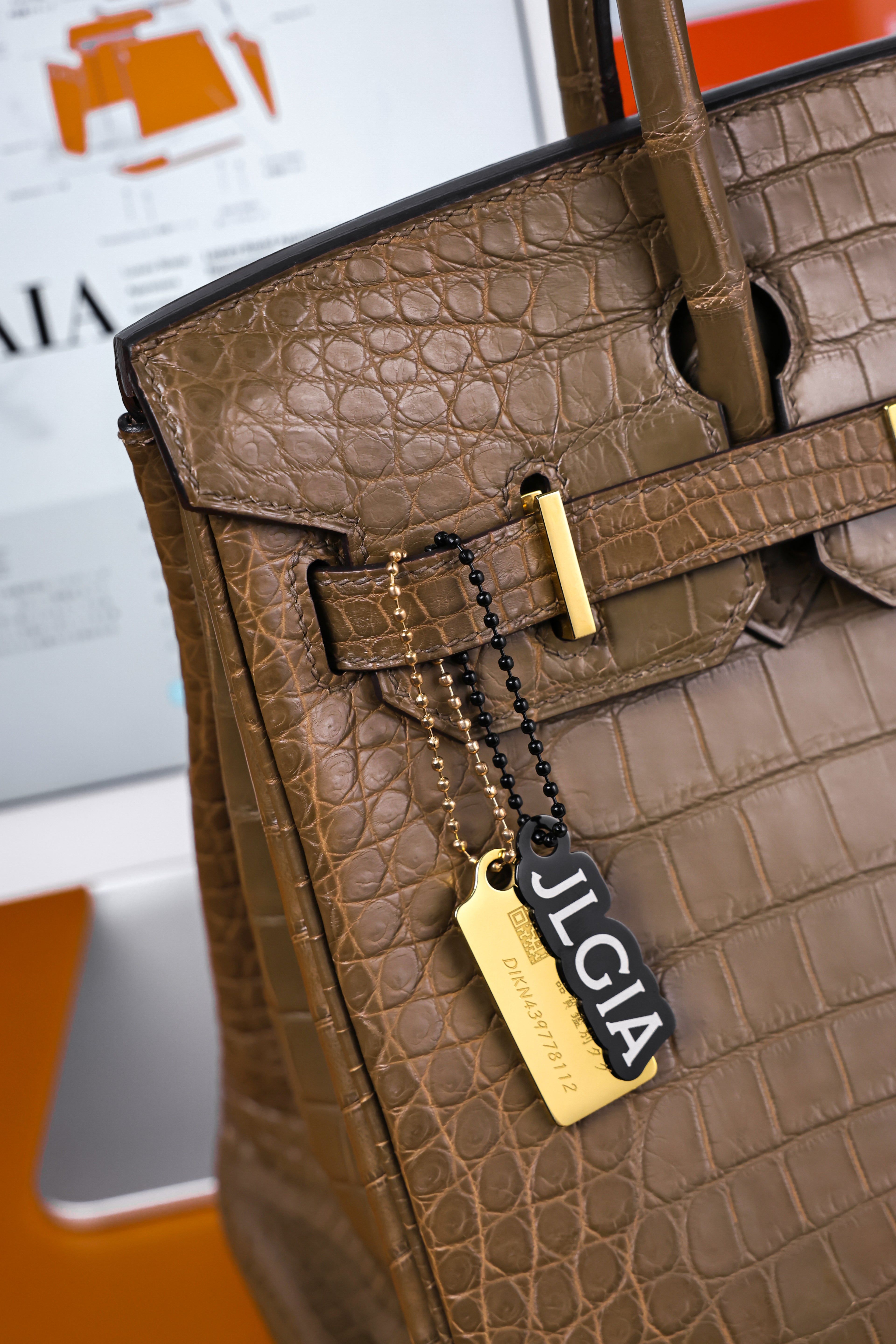 BK-2024 All Handmade Golden / Sliver Hardware  Etoupe Matte Porosus Crocodile leather