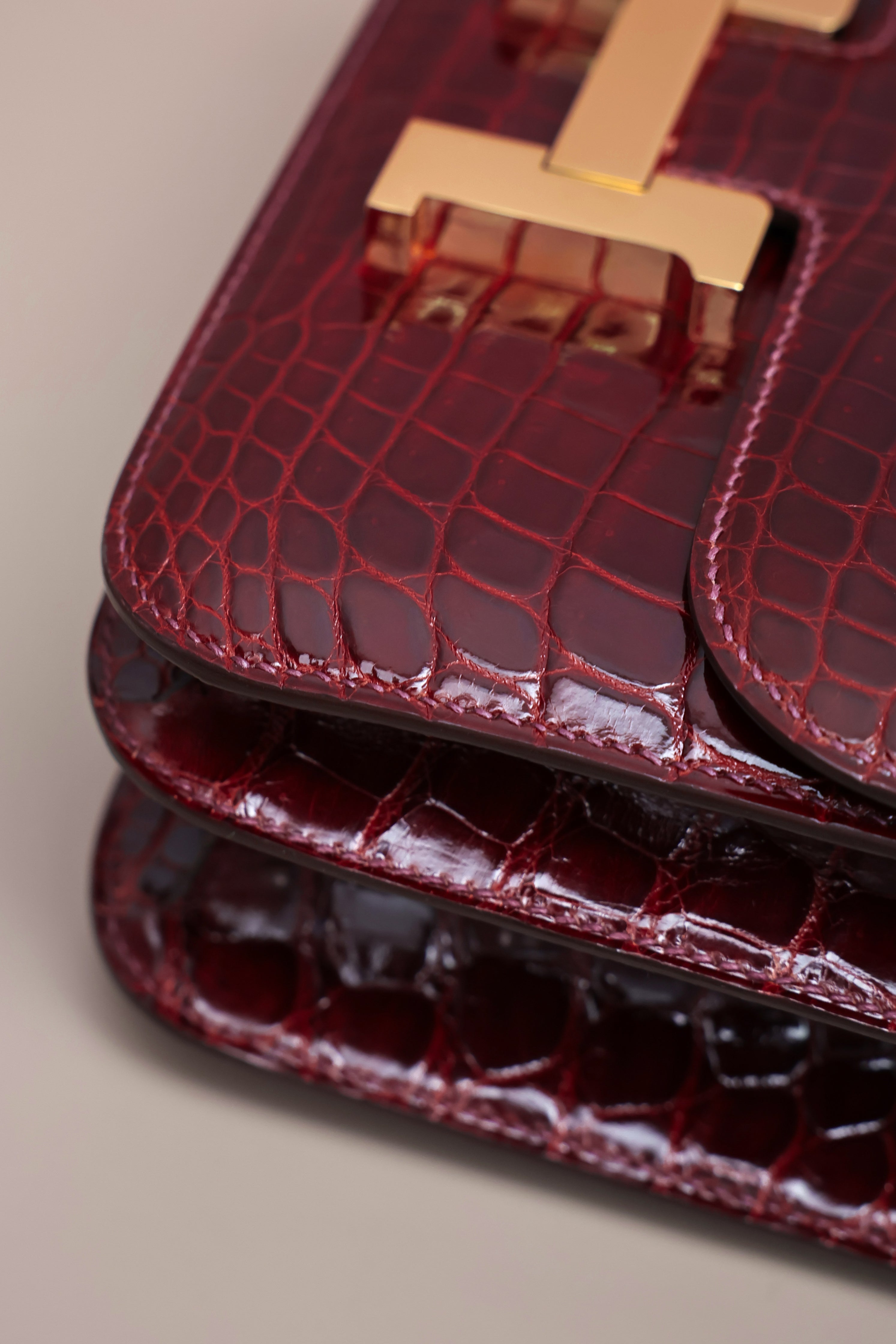 Constance- All Handmade Golden / Sliver Hardware  Bordeaux Crocodile leather