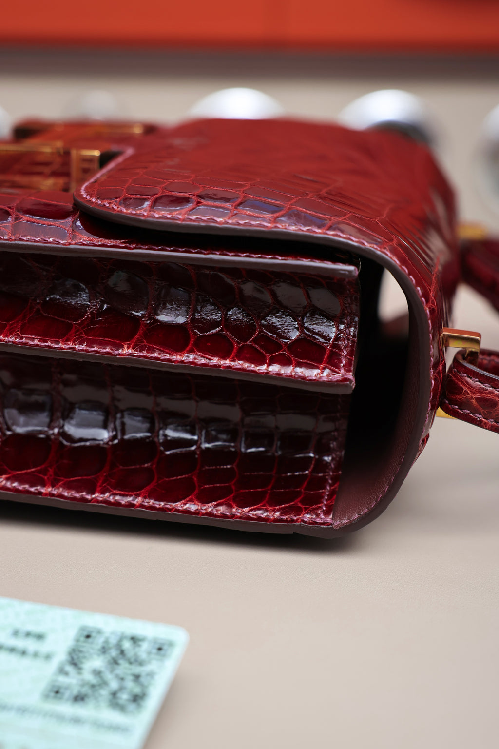 Constance- All Handmade Golden / Sliver Hardware  Bordeaux Crocodile leather