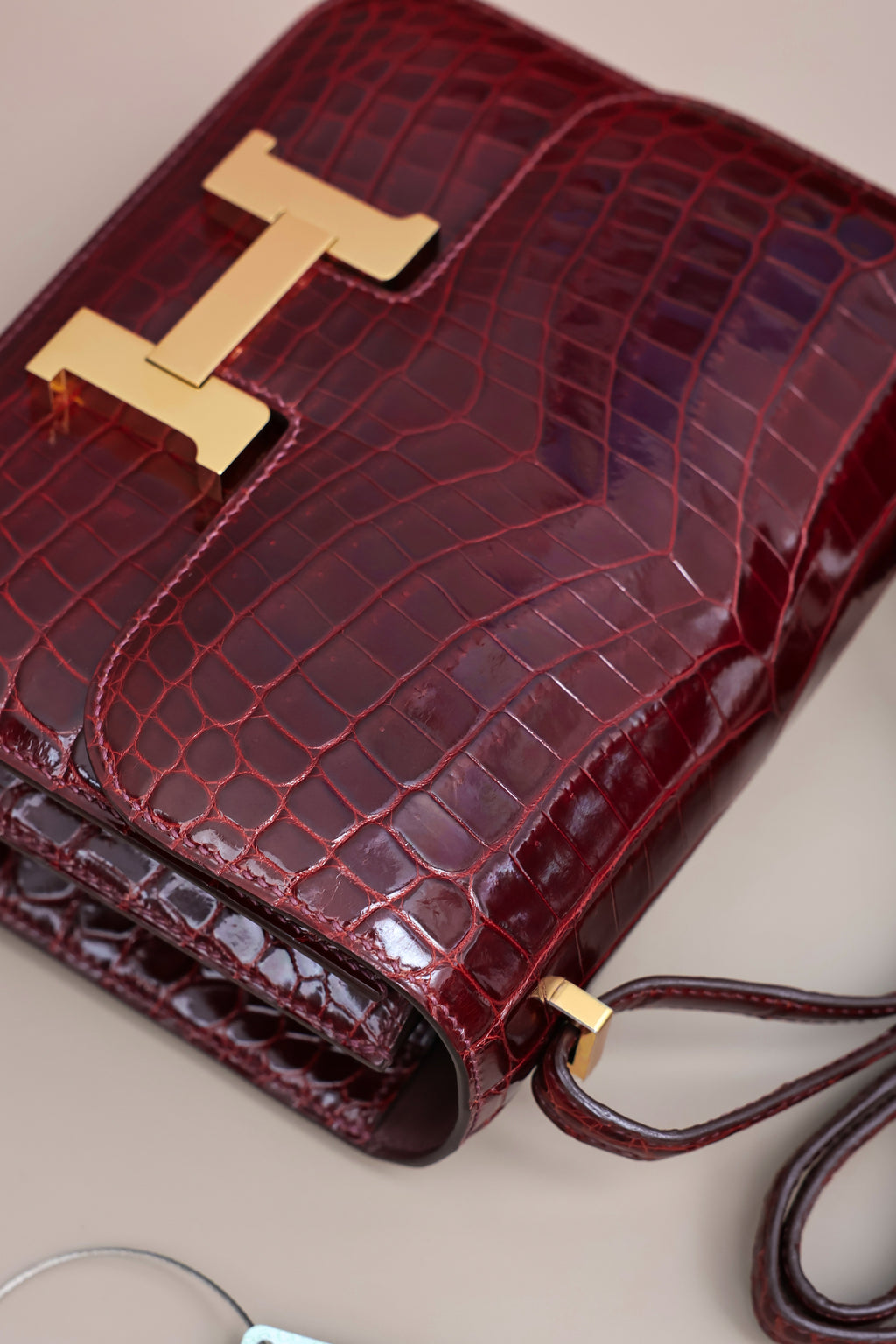 Constance- All Handmade Golden / Sliver Hardware  Bordeaux Crocodile leather