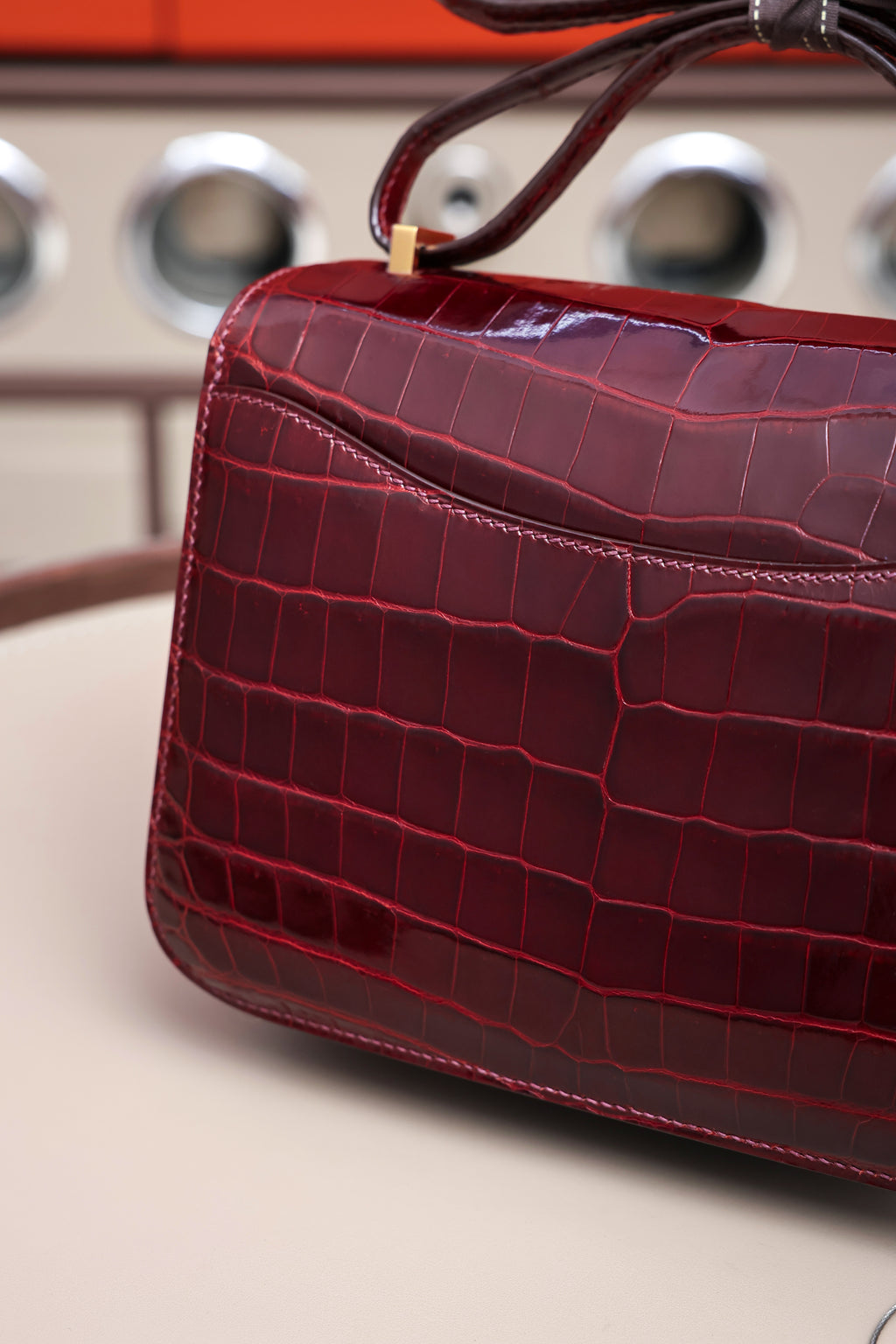 Constance- All Handmade Golden / Sliver Hardware  Bordeaux Crocodile leather