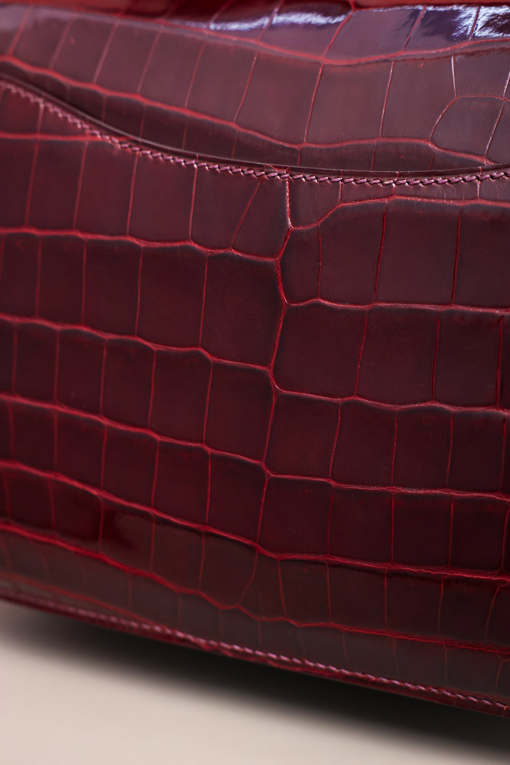 Constance- All Handmade Golden / Sliver Hardware  Bordeaux Crocodile leather