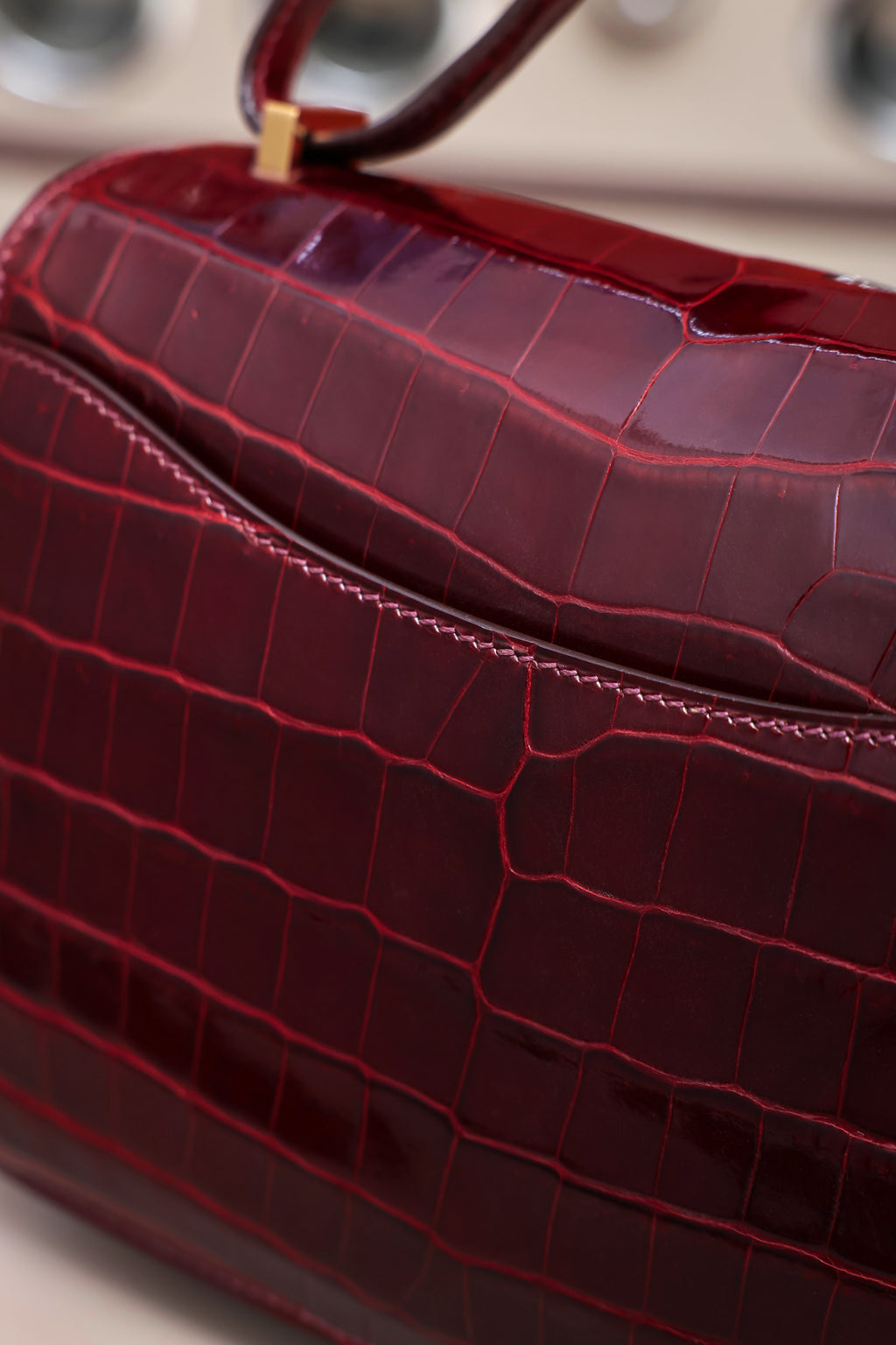 Constance- All Handmade Golden / Sliver Hardware  Bordeaux Crocodile leather
