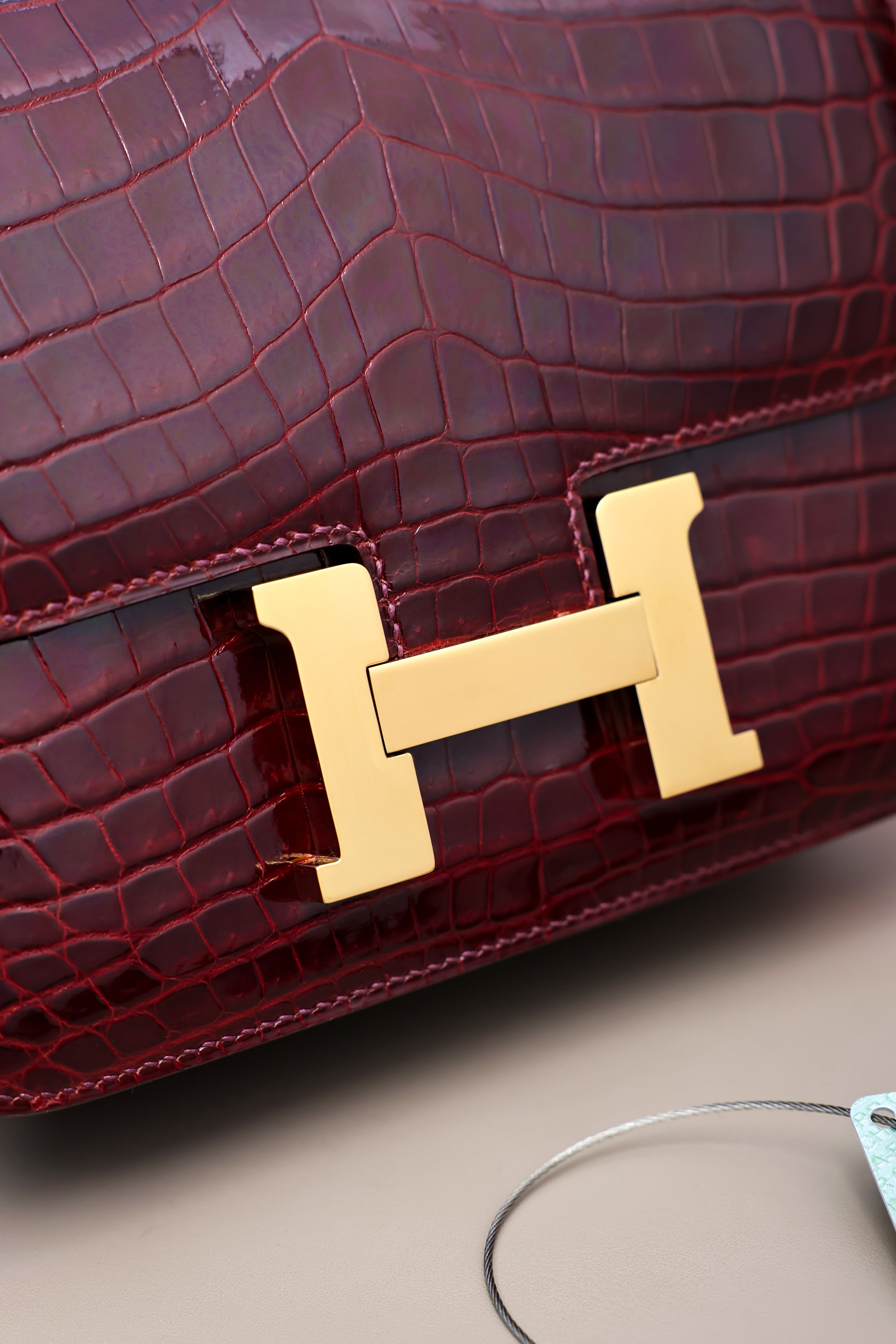 Constance- All Handmade Golden / Sliver Hardware  Bordeaux Crocodile leather